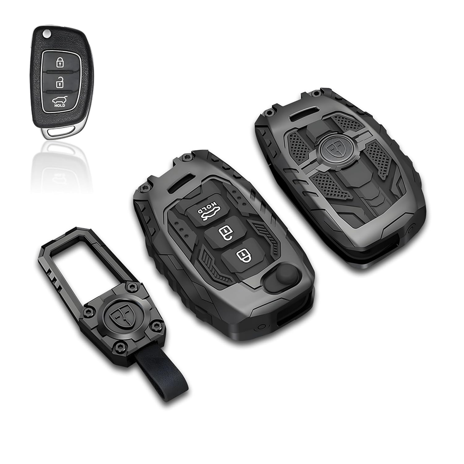 MIKANIX Transformer Series Car Key Cover | Metal Black Soft Silicone Key Shell with Keychain for Creta, Exter, i10 Grand Nios, i20 Elite, i20 (2020), Aura, Venue, i20 Active, Xcent (i10)