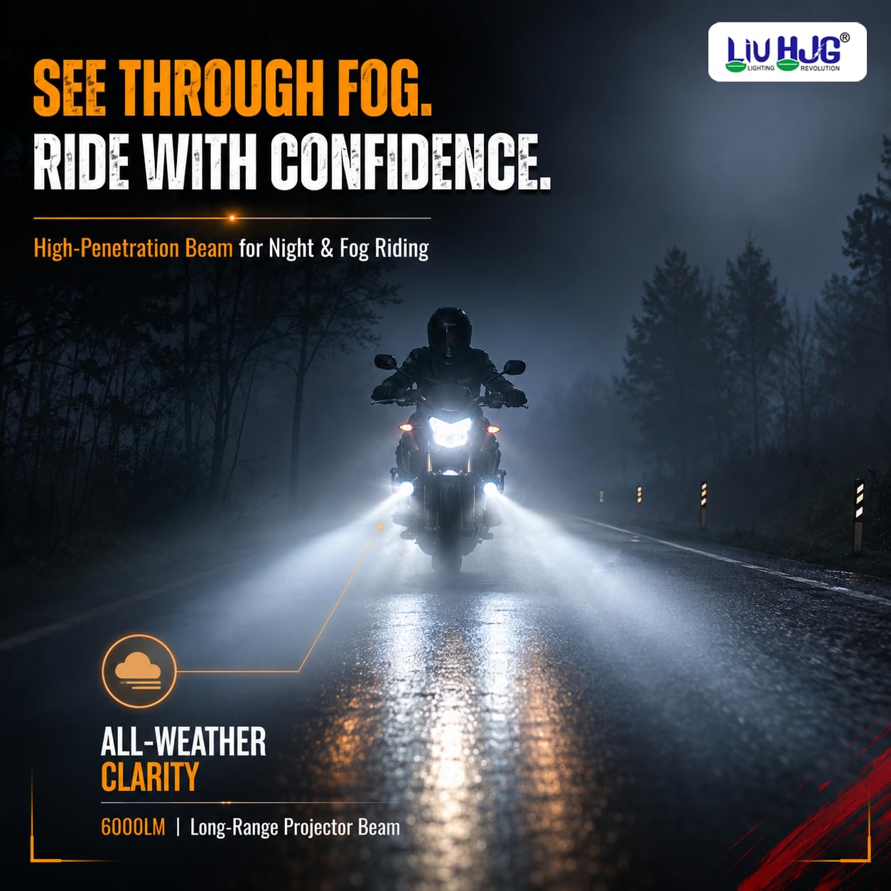 MIKANIX Liuhjg 6000lm Dual Color Led Projector Fog Light for Motorcycle | White & Yellow Beam | 5 Lighting with Red Devil Mode | Auxiliary Driving Lamp (Pack of 2)