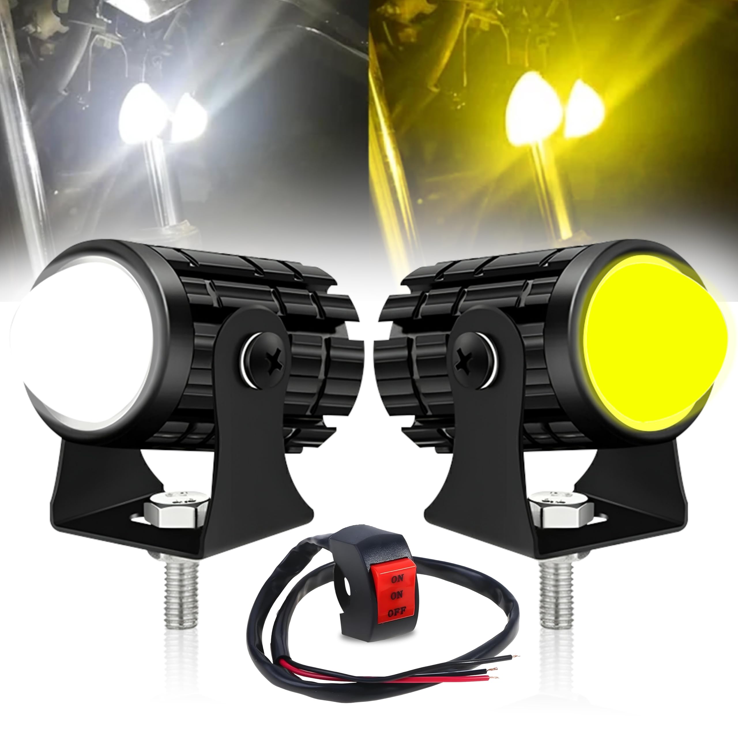 MIKANIX Super Bright Led Fog Light Lamp | White & Yellow | High/Low Beam | 4 Modes of Flashing Spotlight with On-Off Switch Universal for All Bikes