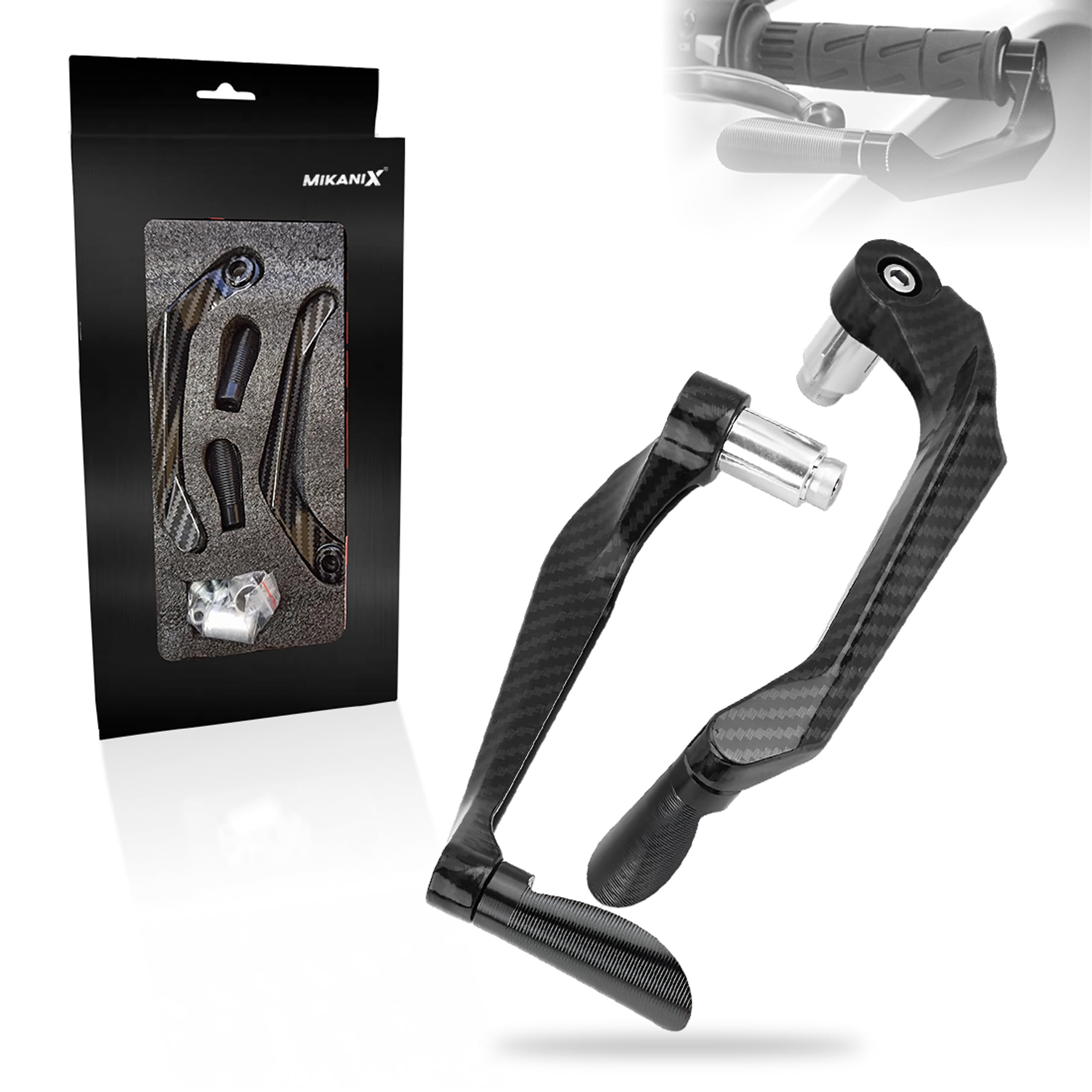 OBEROI'S TRADERS Carbon Finish CNC Aluminum Universal Motorcycle Lever Guard | Handle Bar End Brake Clutch Lever Protective Guards | Hand Guards for All Bikes