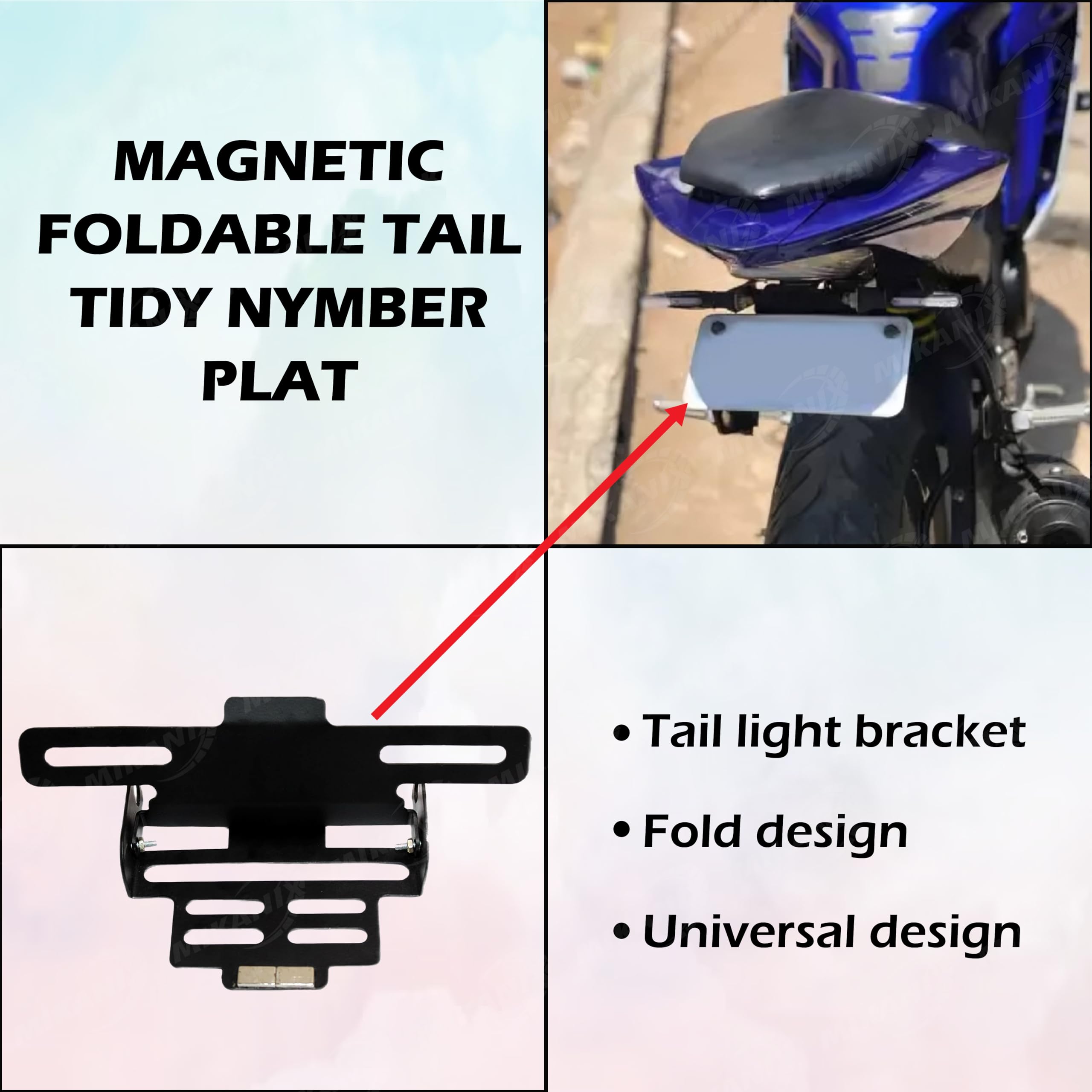 OBEROI'S TRADERS Premium Magnetic Foldable Tail Tidy/Bike Number Plate Holder for All Universal Bikes