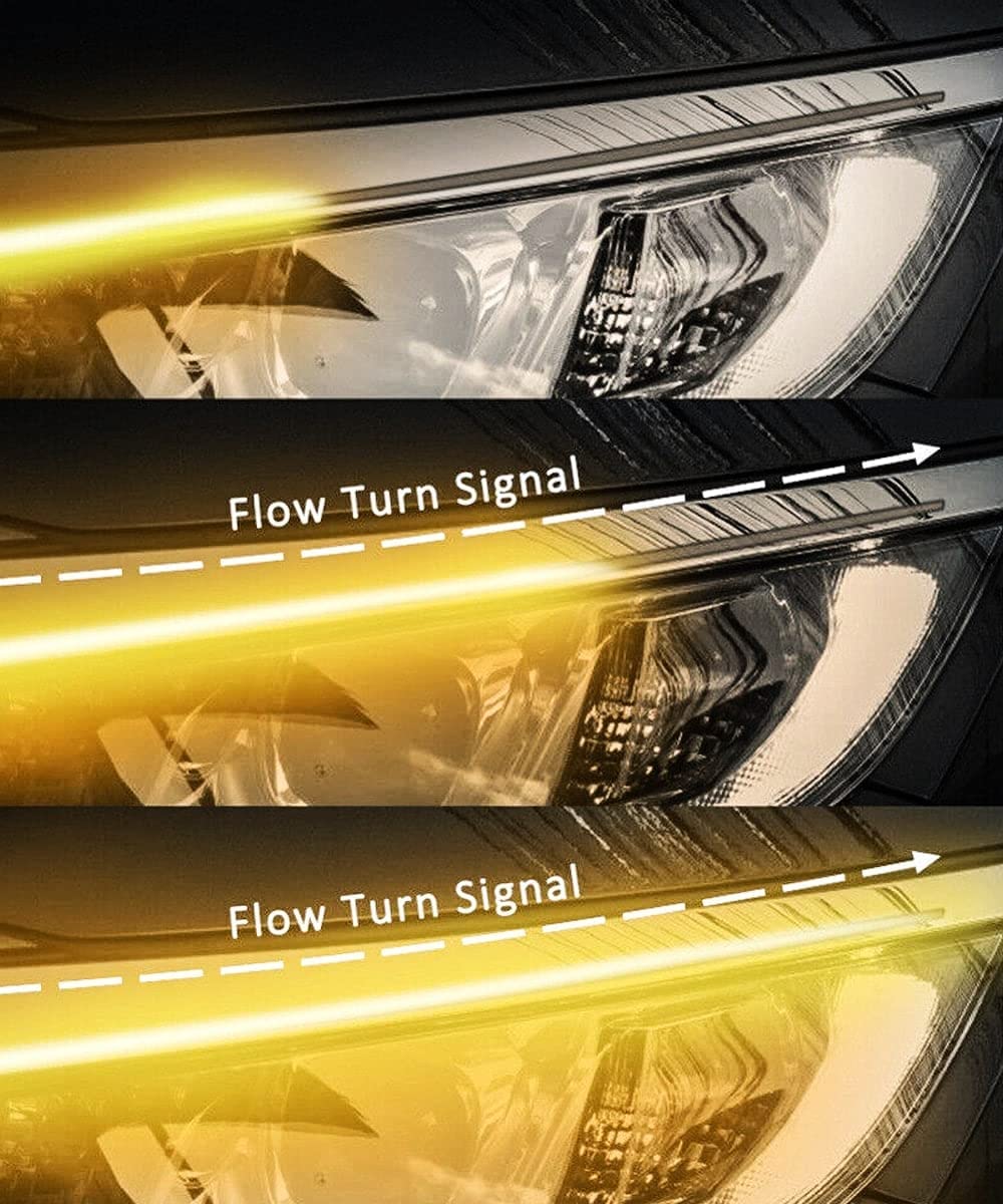 MIKANIX Premium Flexible Dual Color Headlight DRL Daytime Running Light Tube Guide Car LED Strip For Trunk/Dicky/Boot/Tail Lights Streamer Brake Turn Signal Light