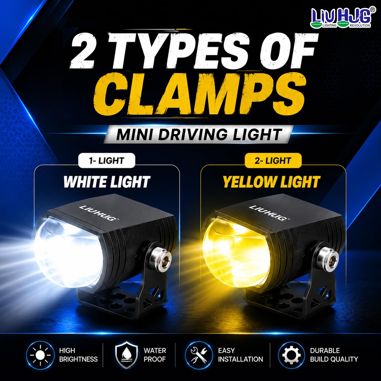 MIKANIX LIUHJG 80W LED Fog Lights for Motorcycle & Cars, Waterproof Mini Driving Light Kit with Dual Color White Yellow Beam, Aviation Aluminum Pods for Offroad SUV Trucks