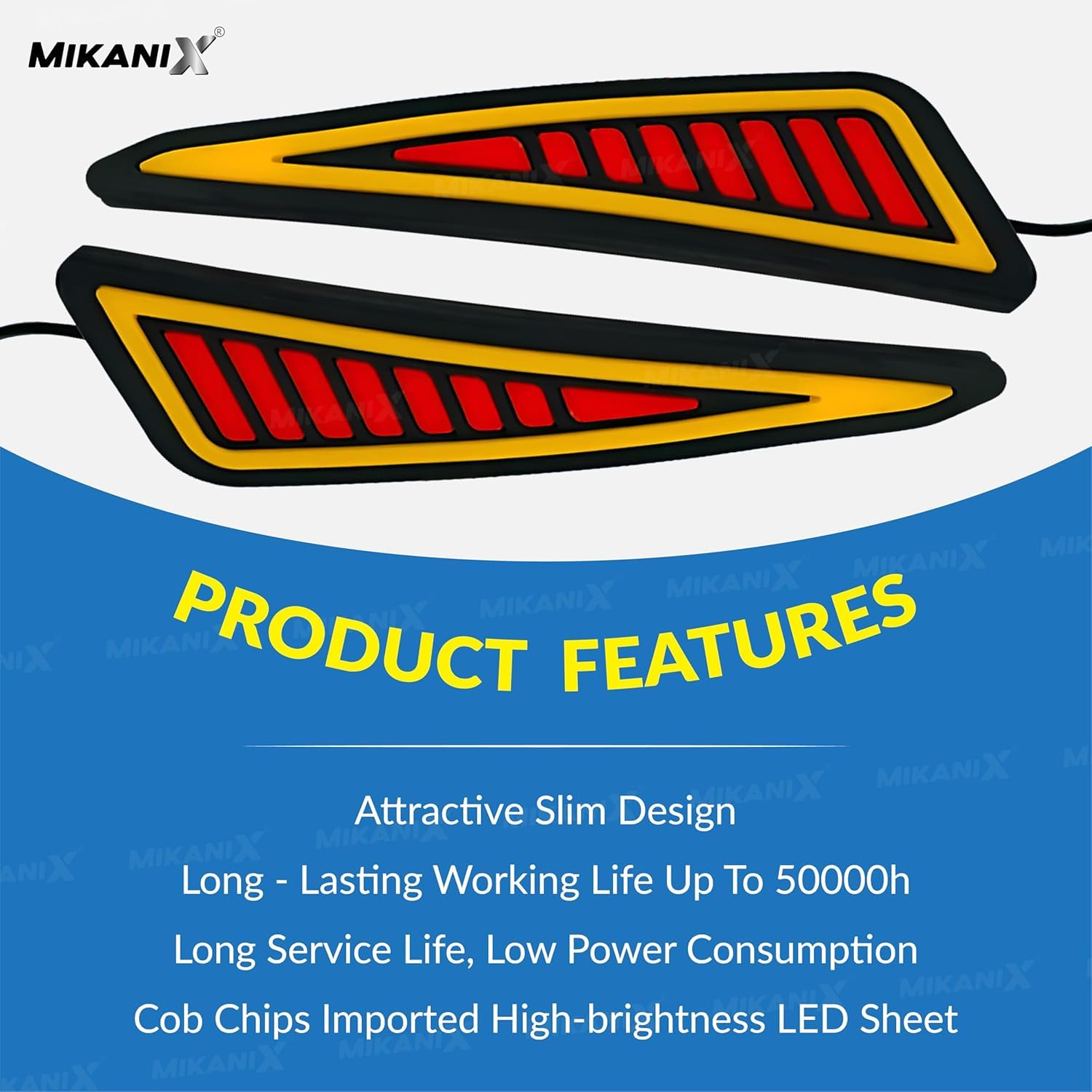 MIKANIX Waterproof Flexible Strip Rear Drl Light With Running Led Indicator For Bike