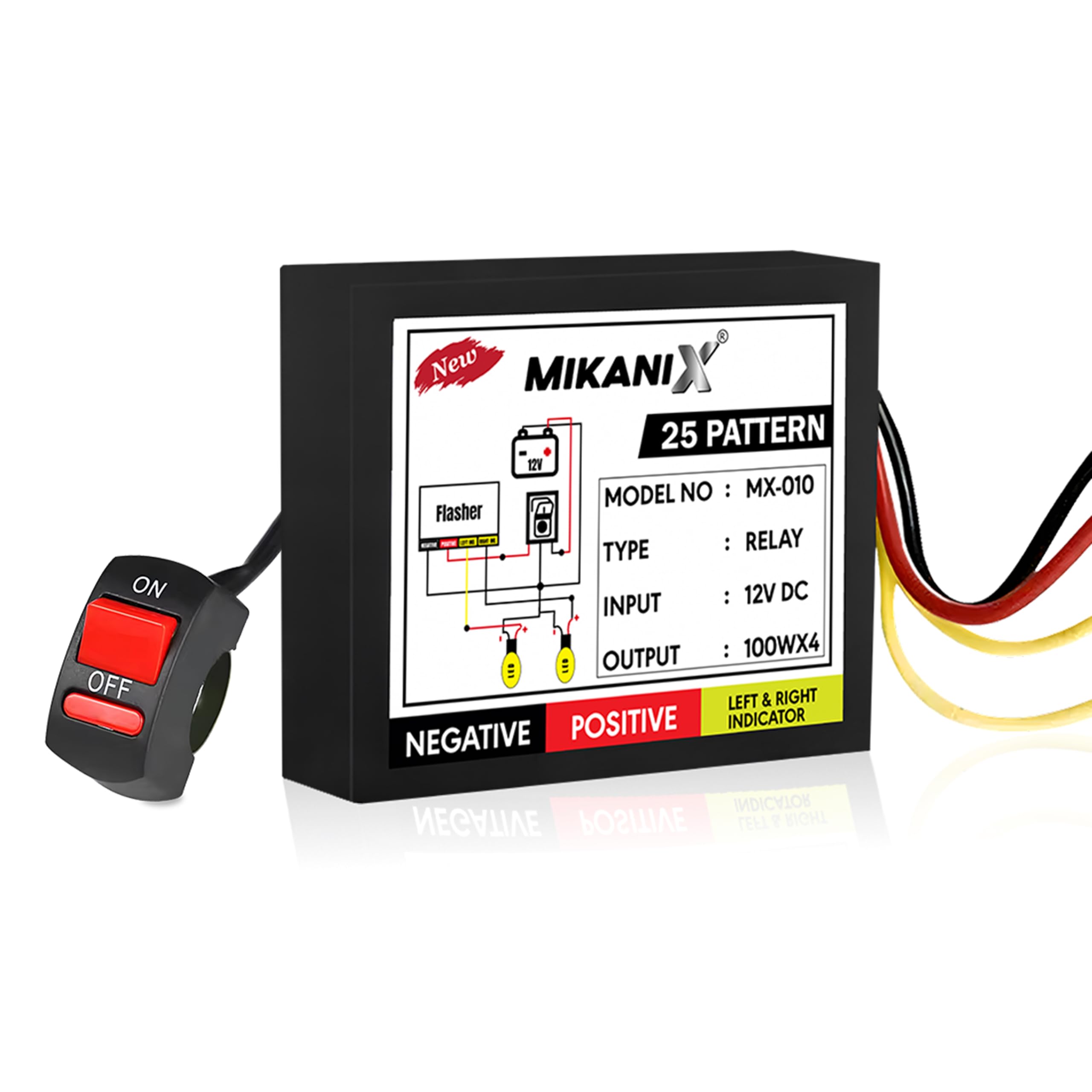 Mikanix Universal for Bike Hazard Flasher/Blinker Waterproof 16 Patterns Flasher Relay for LED/Bulb Indicators with Pattern Changer Switch