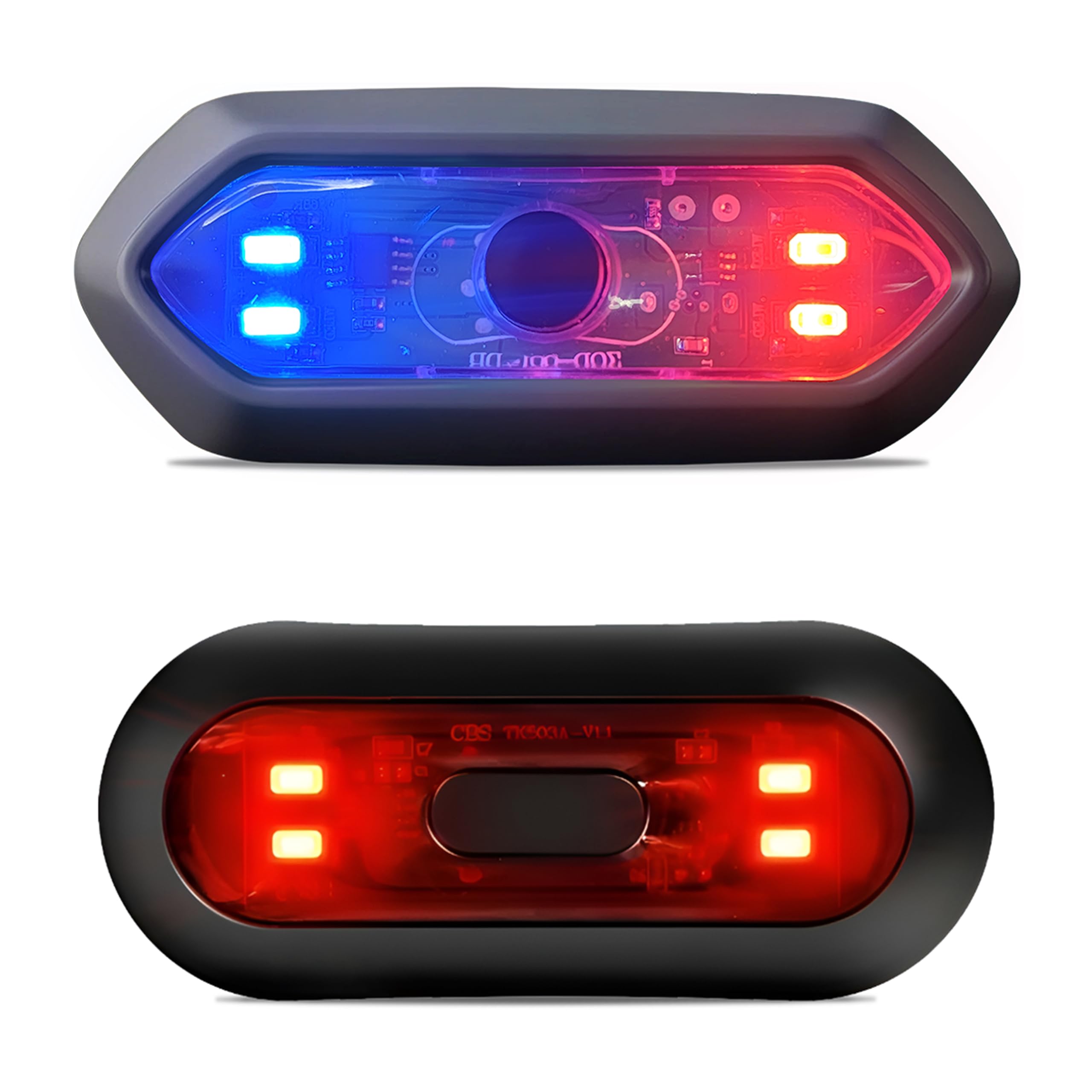 MIKANIX Combo Pack of 2 ABS Universal Helmet Safety LED Lights I 1 Blue-Red PCR Emergency Light & 1 Red Safety Warning Light for Night Riding and Visibility