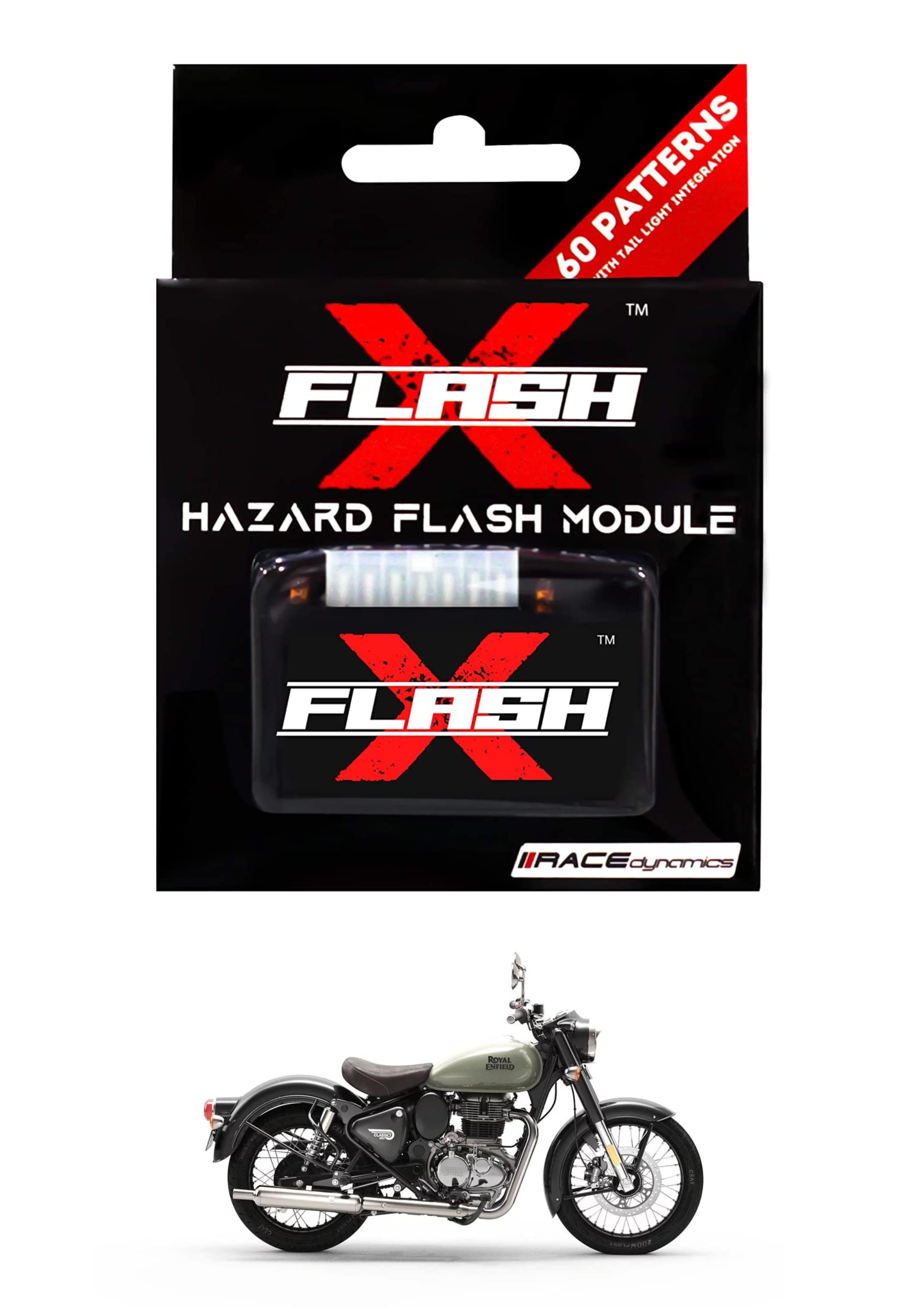 MIKANIX Front, Rear Blinker/Flasher Indicator Flash X Hazard Module with 60 Patterns Compatible with Royal Enfield Classic Reborn 350 | LED