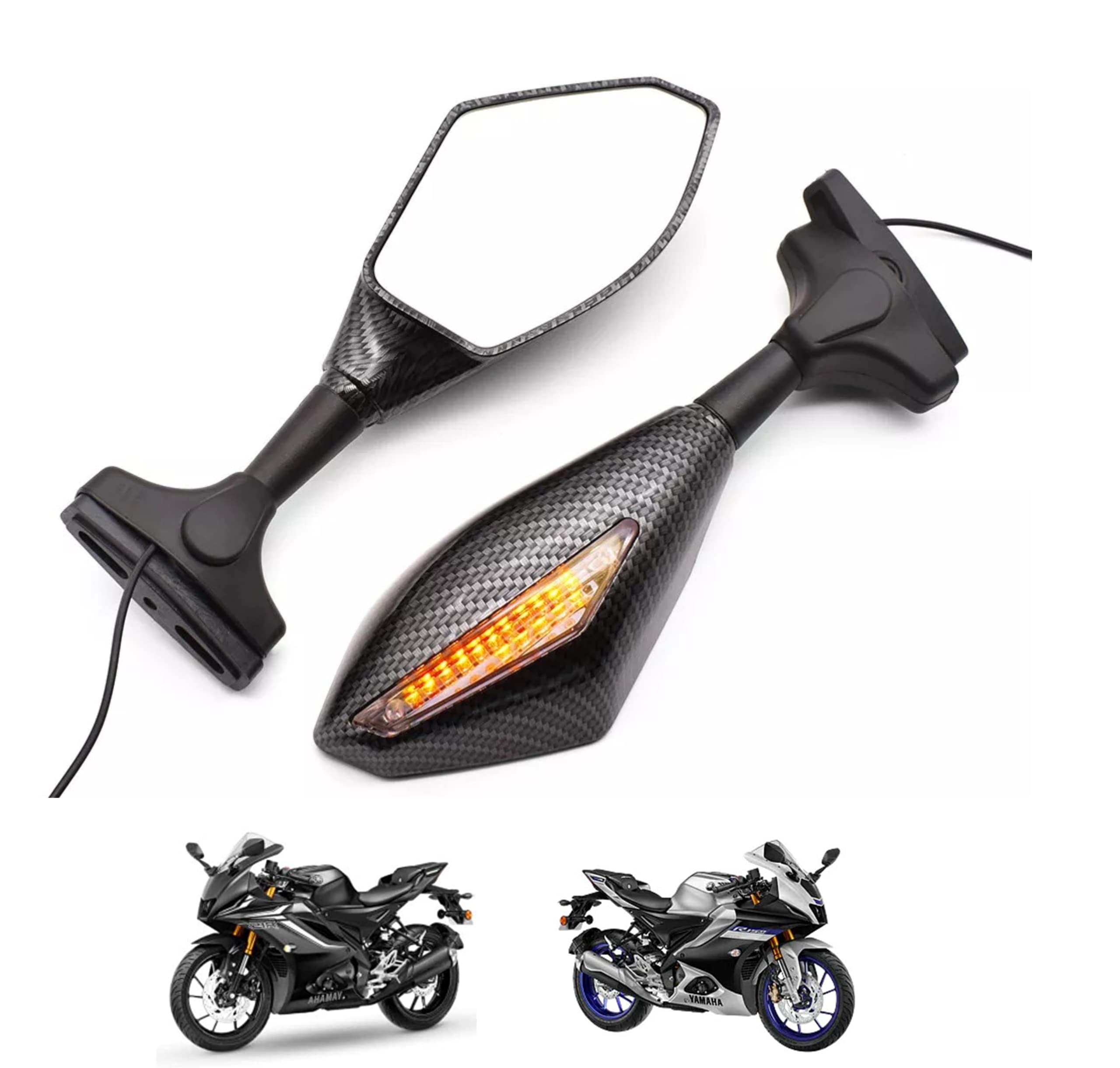 MIKANIX R15 V4 / M Double Side LED Light Turn Signal Carbon Mirror With 360° Adjustable Handlebar Rear View Mirror