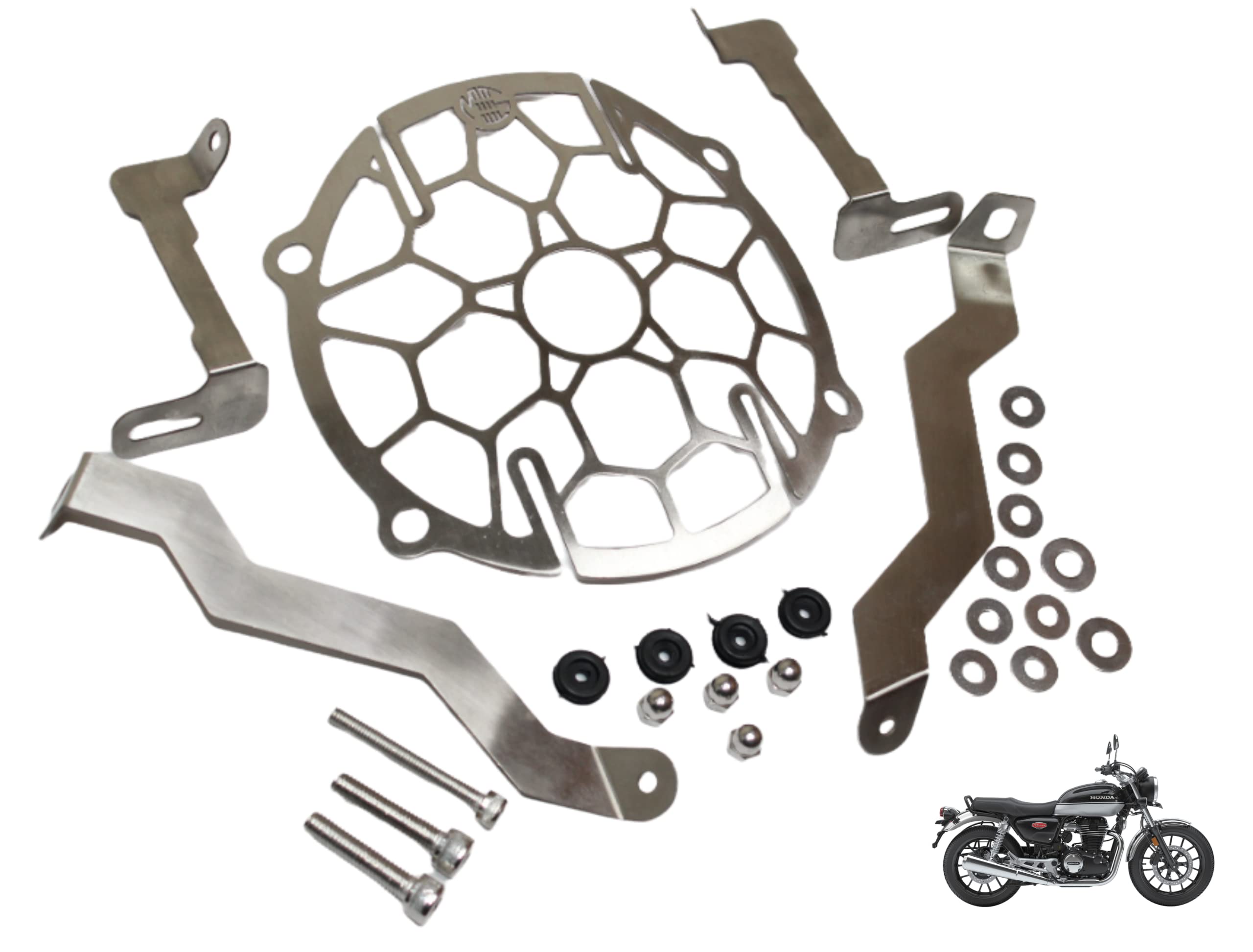 MIKANIX Stainless Steel Motorcycle Headlight Protector Grill/Jali Cover For H'nees CB 350.