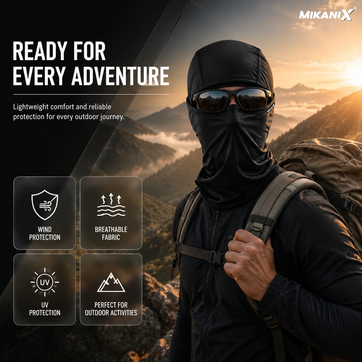 MIKANIX Full Face Balaclava Mask for Men & Women | Breathable Bike Riding Face Mask | Dust, Wind & Sun for Motorcycle, Cycling & Outdoor Sports (GREY)