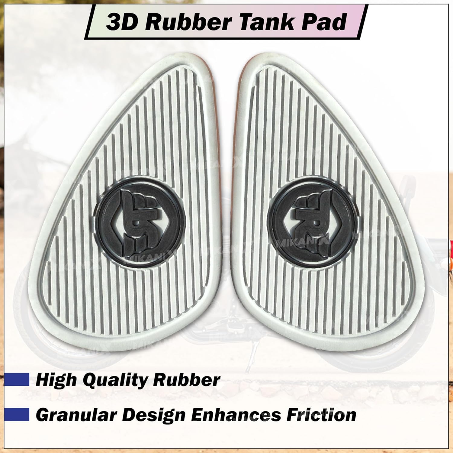 MIKANIX Universal Bullet Bike Anti Slip Silicone Tank Pad/Thai Pad Waterproof Sticker for Royal Enfield All Models Black & Grey