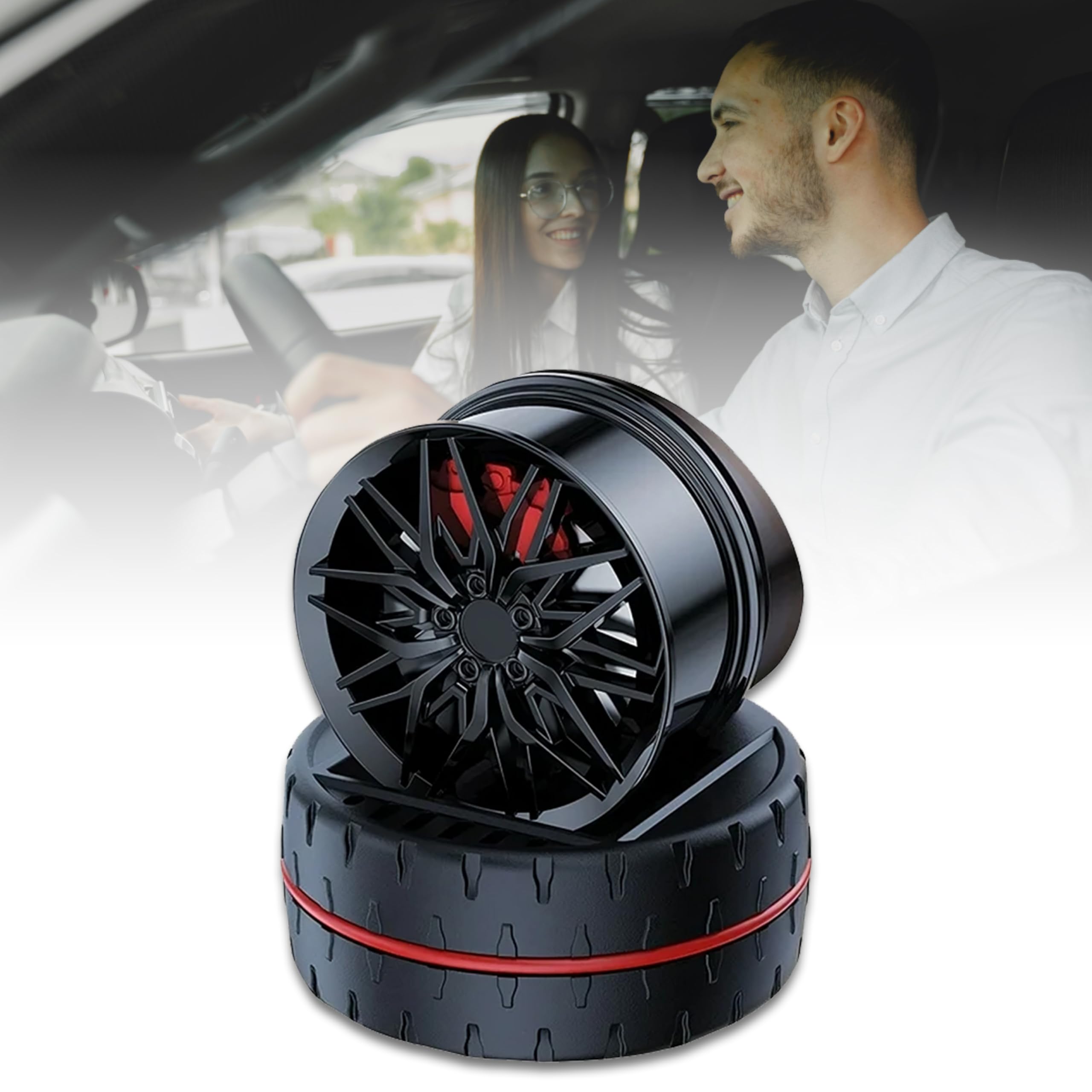 Mikanix Solar Rotating Car Dashboard Air Freshener/Perfume Diffuser|Metal Body & Alloy Wheel Hub Design With Perfume Liquid For Car Interior Decoration Accessories (Black,French),1 Count