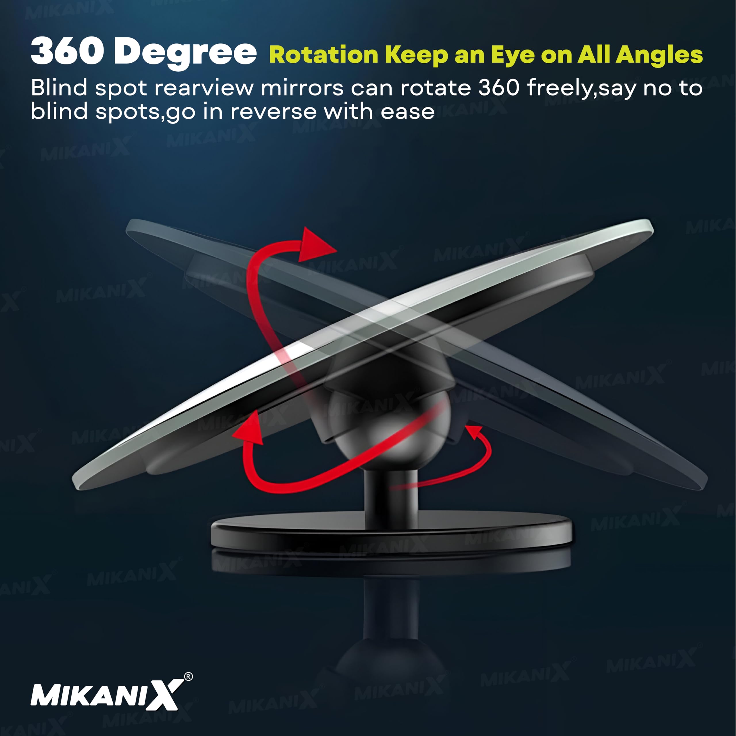 MIKANIX Car Blind Spot Mirror 360° Adjustable | HD Glass Round Convex Mirror for Side Rear View | Universal Fit for Cars, Trucks, Vans