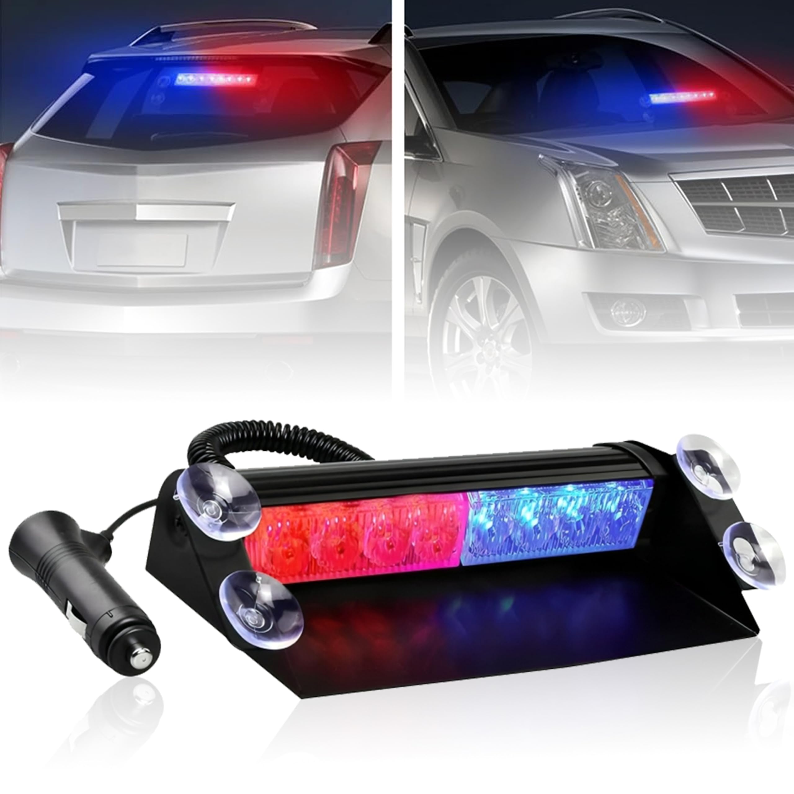 MIKANIX Universal Waterproof 8 LED Red & Blue Police PCR Light With 3 Modes of Flashing | Strobe Flasher | Emergency Warning Lamp for All Cars