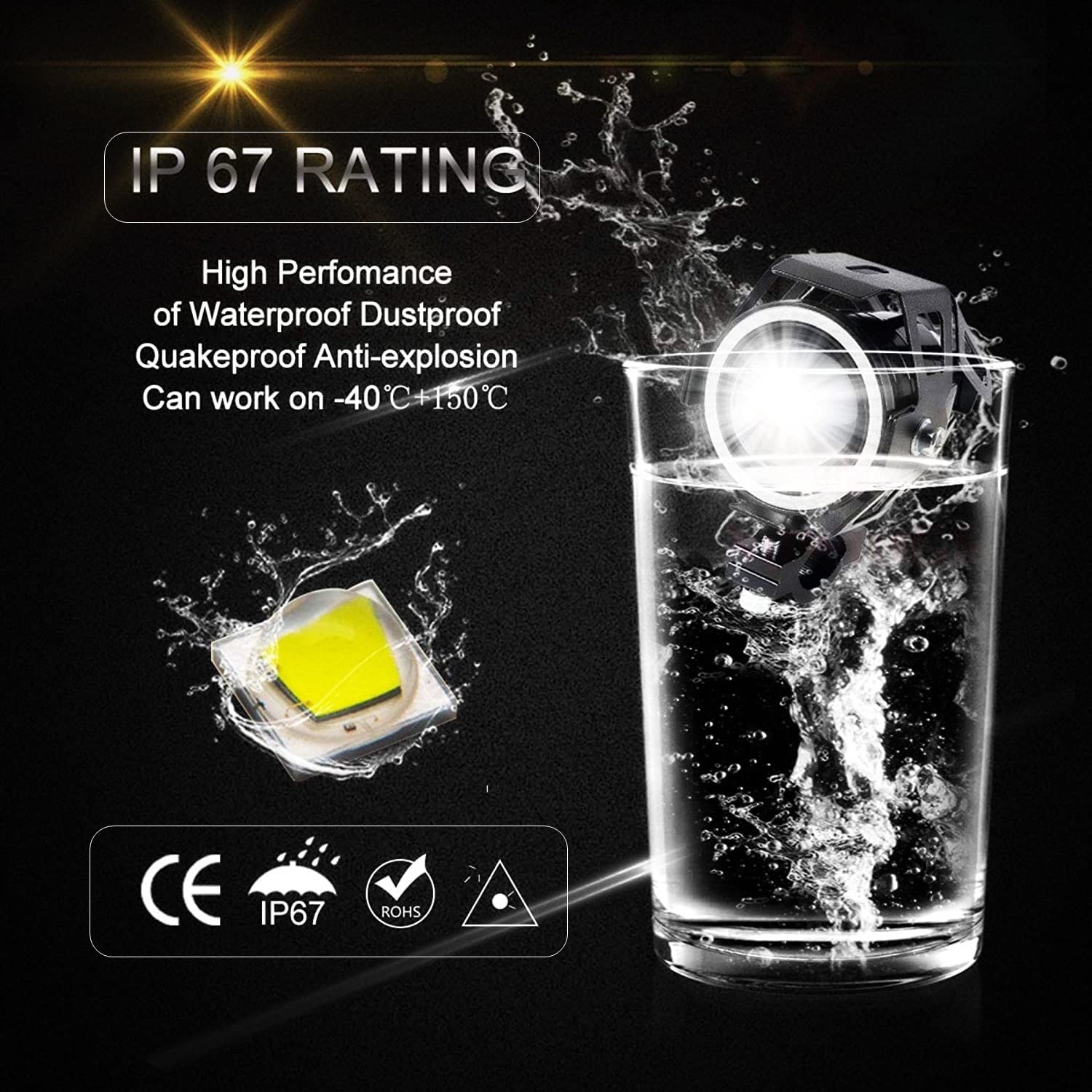 MIKANIX U7 LED Fog Light Bike Car High Low Beam Flashing with Red Demon Eye/Blue Ring Fog Lamp, Dash Light Car, Motorbike Xenon (Pack of 2)