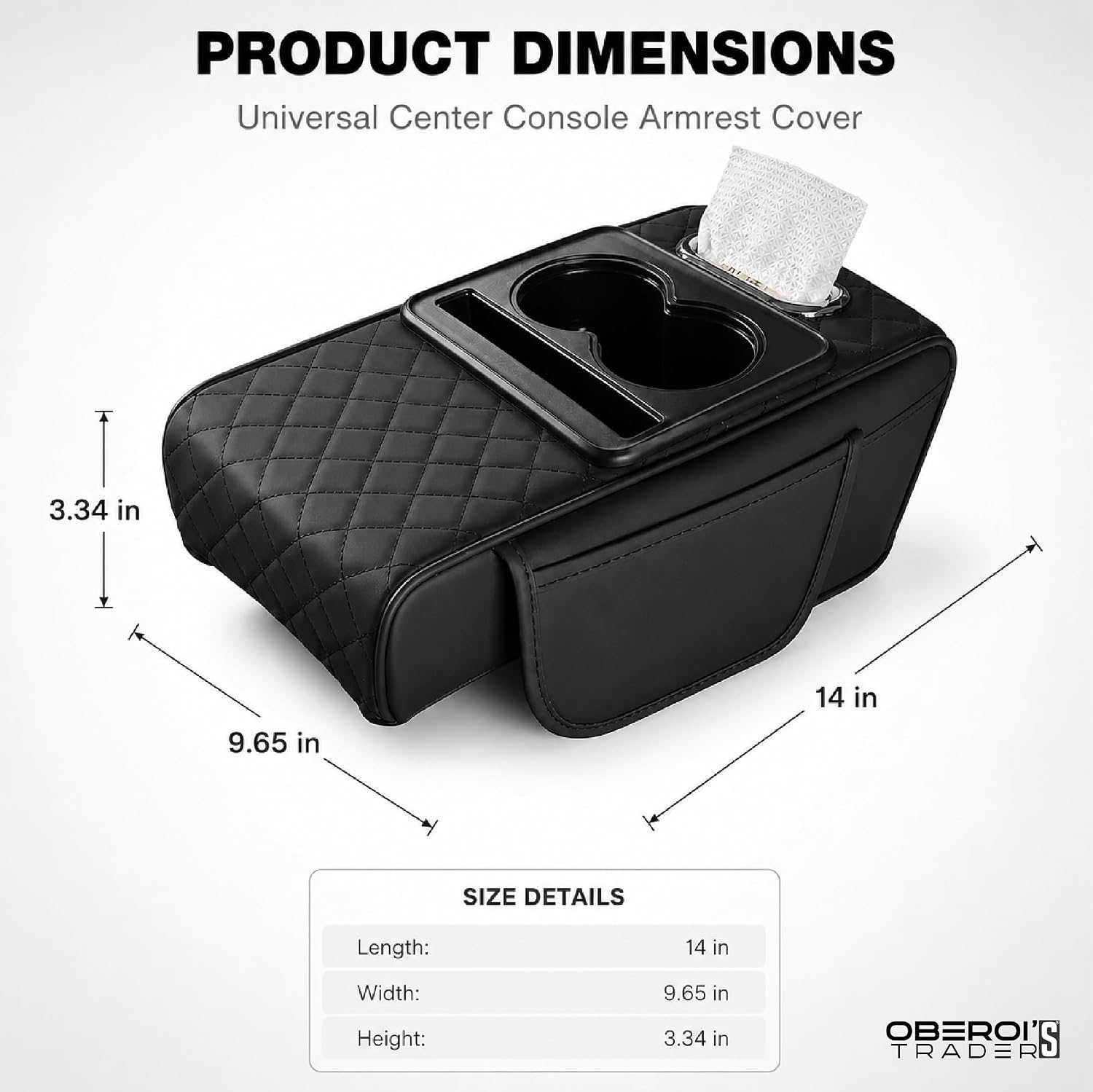 MIKANIX  Premium Car Armrest Cushion with Cup Holder | Leather Center Console Organizer Pad for Auto Interior