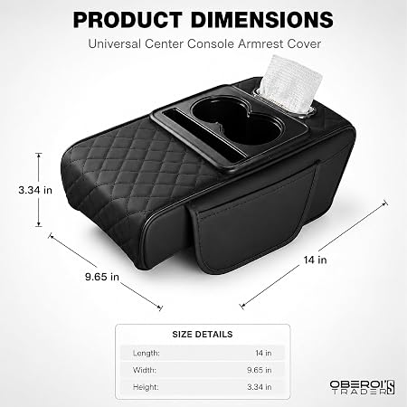 MIKANIX Car Center Console Armrest Cushion | Waterproof Leather Car Armrest Pad with Cup Holder, Phone Slot & Tissue Organizer for Top Hinged Consoles