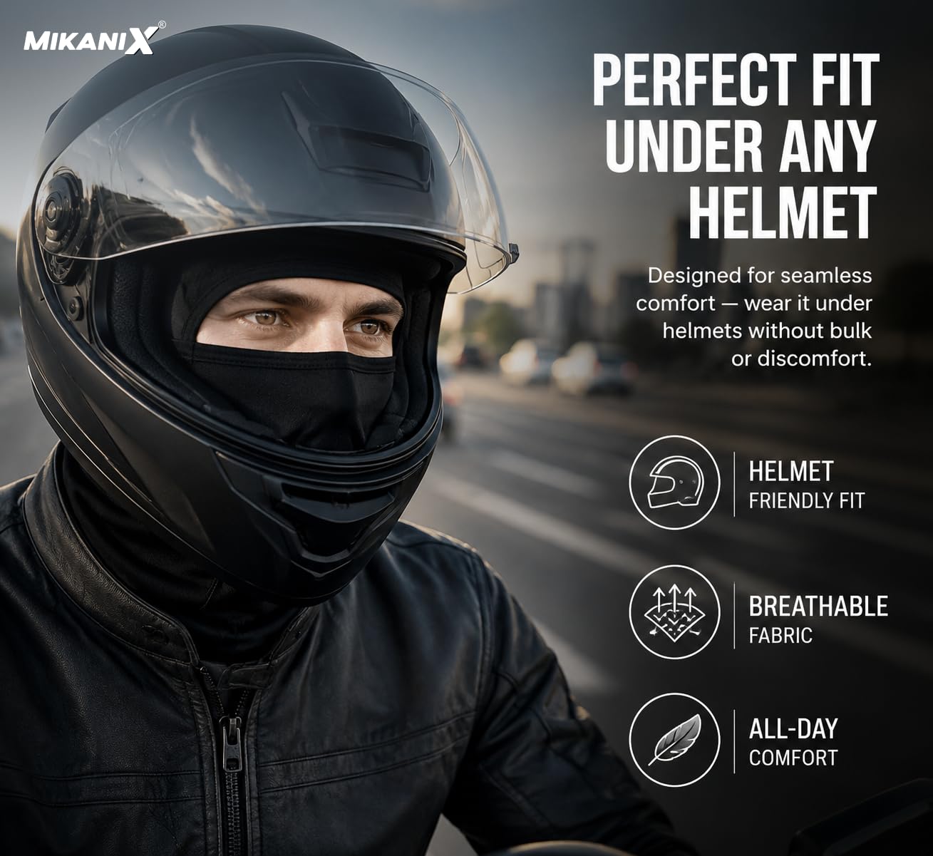 MIKANIX Full Face Balaclava Mask for Men & Women | Breathable Bike Riding Face Mask | Dust, Wind & Sun for Motorcycle, Cycling & Outdoor Sports (GREY)