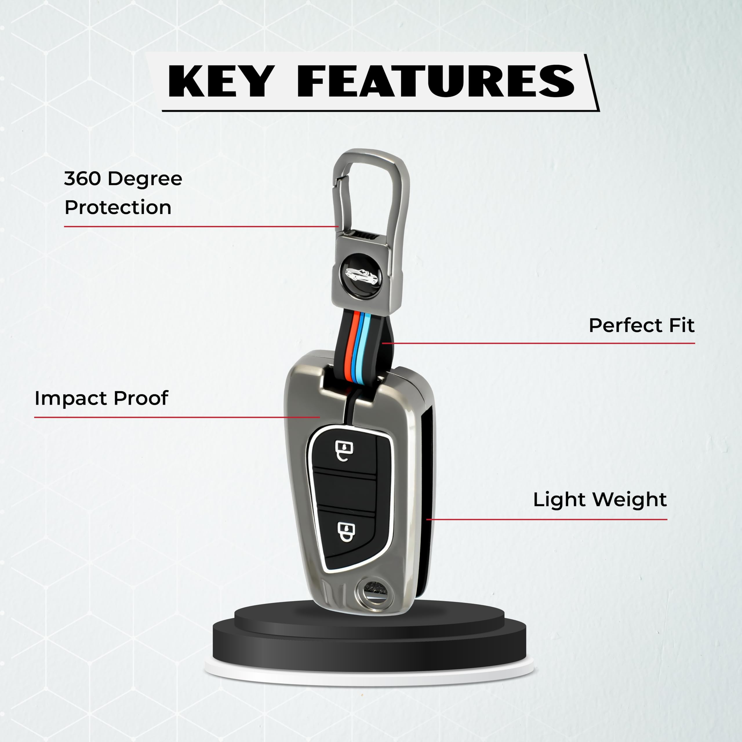 MIKANIX Premium Metal Car Key Cover | Zinc Alloy Smart Key Case | Silicone Protective Key Shell | Stylish Sporty Design | Universal Car Key Protection Cover for Smart Remote Key