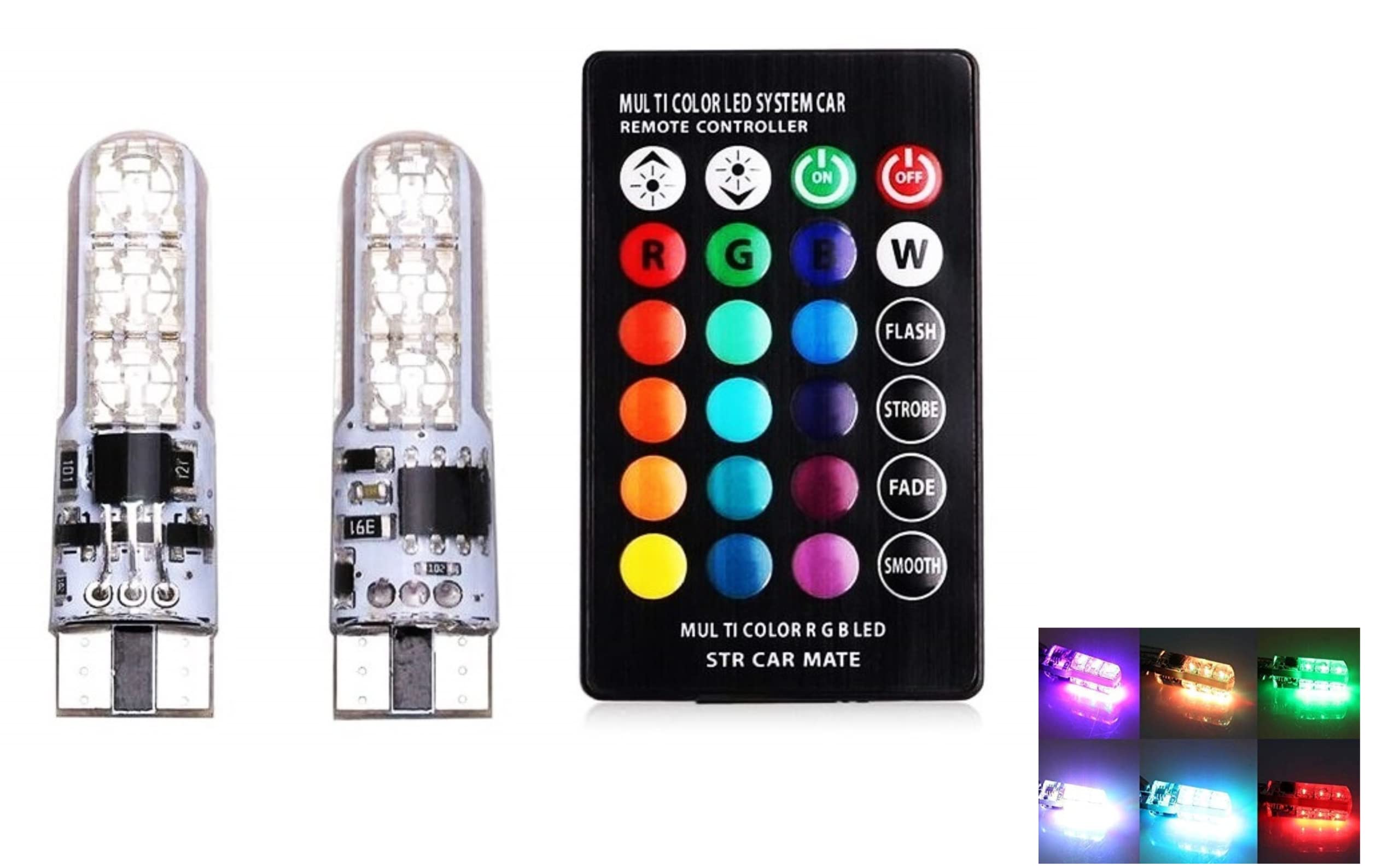 MIKANIX Parking Light LED Bulb With 4 Modes Flashing / Strobe / Fade / Smooth Multicolor RGB Ultra Bright LED Light Bulb With Remote Controller for Bikes and Cars