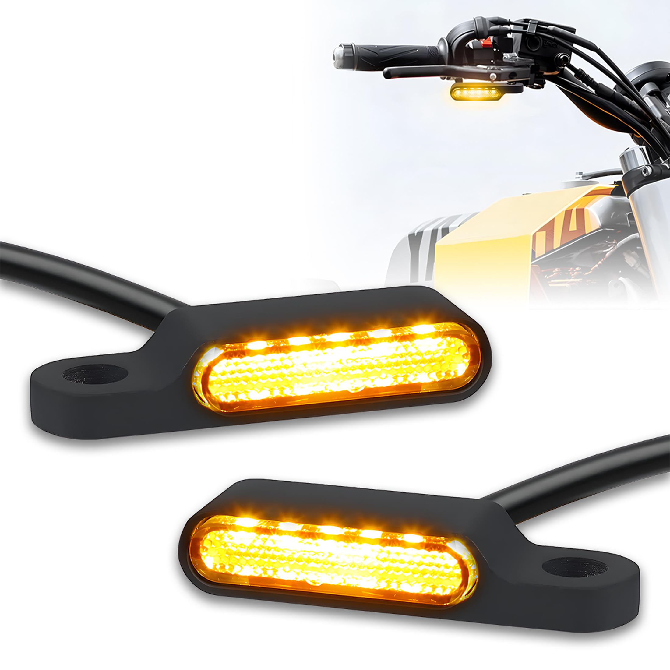 MIKANIX Universal Handlebar LED Turn Signal Indicator Light for Motorcycle | Mini Amber Blinker | Waterproof, Energy Efficient, Bright Flashing Light | Bike Indicator Lamp