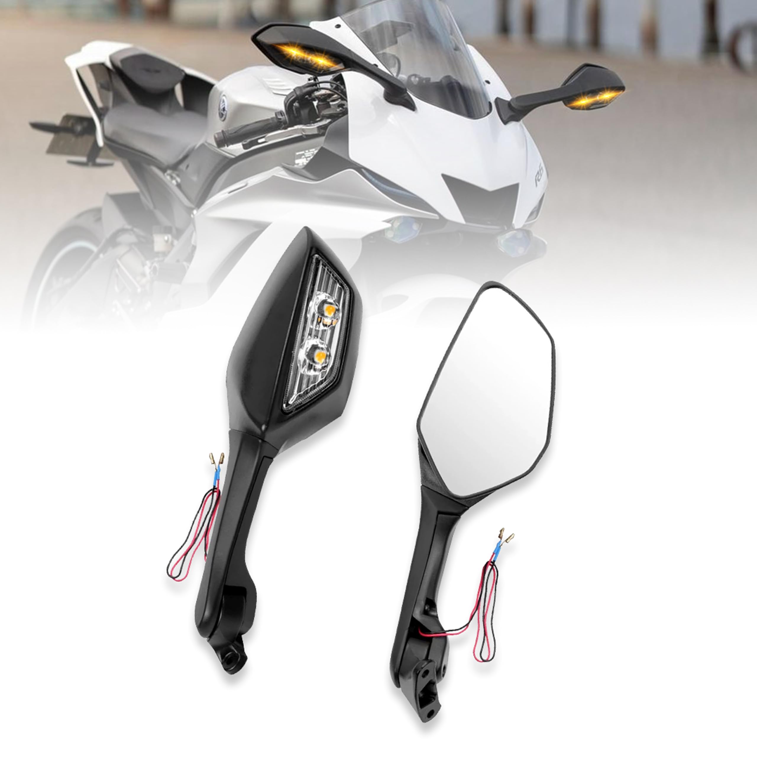 MIKANIX Universal Adjustable Rear View Side Mirror with Turn Signal Led Indicator for All Fairing Bikes