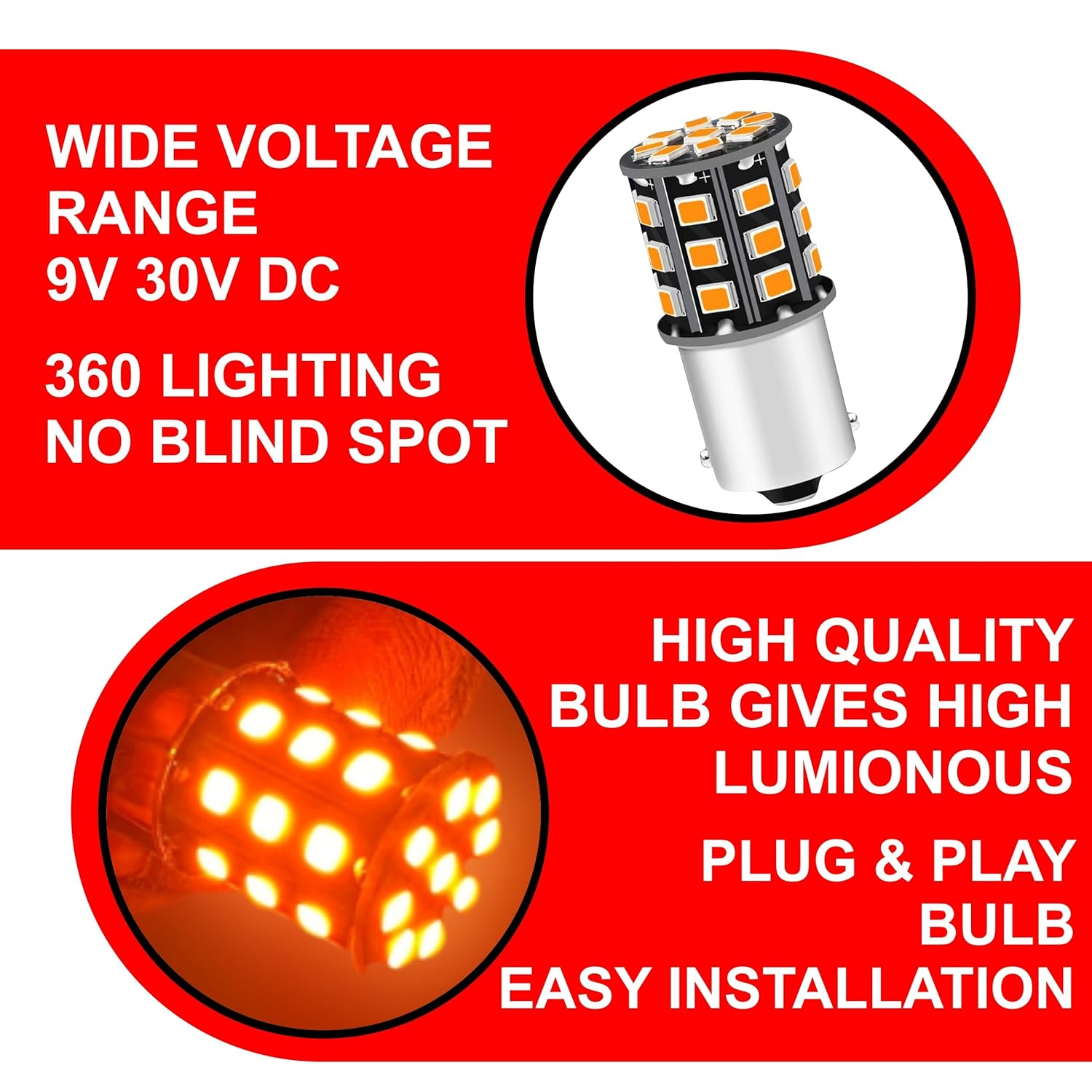 MIKANIX Super Bright Universal 360° Reflecting LED Indicator Bulbs Set of 4 Indicator Light For Bikes And Cars (Cross Pin) Orange