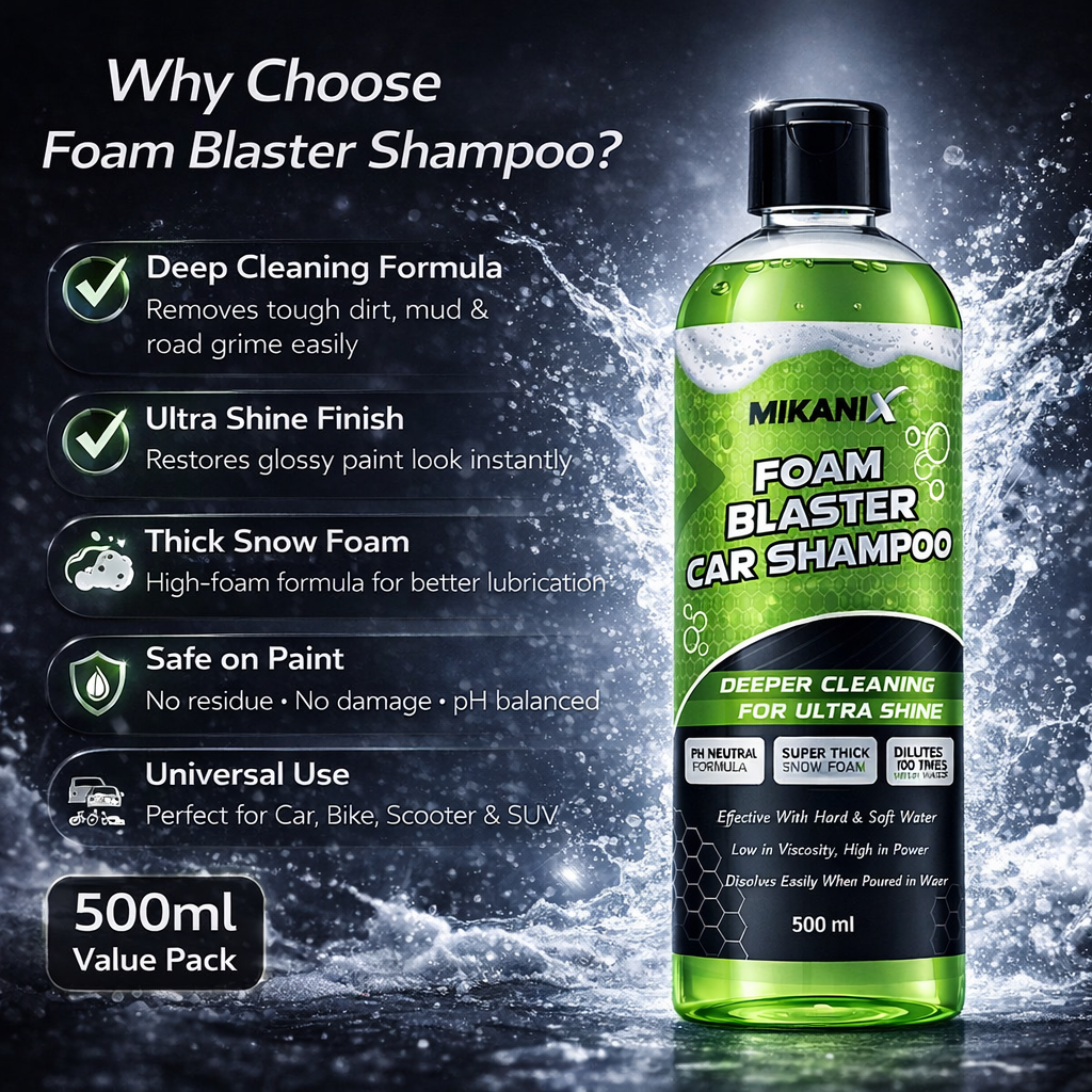 MIKANIX Foam Blaster Car Wash Shampoo | Concentrate Formula With Thick Foam to Remove Dirt & Grime for Car & Bike Exterior Cleaning | pH Neutral | 500 ML | Pack of 1