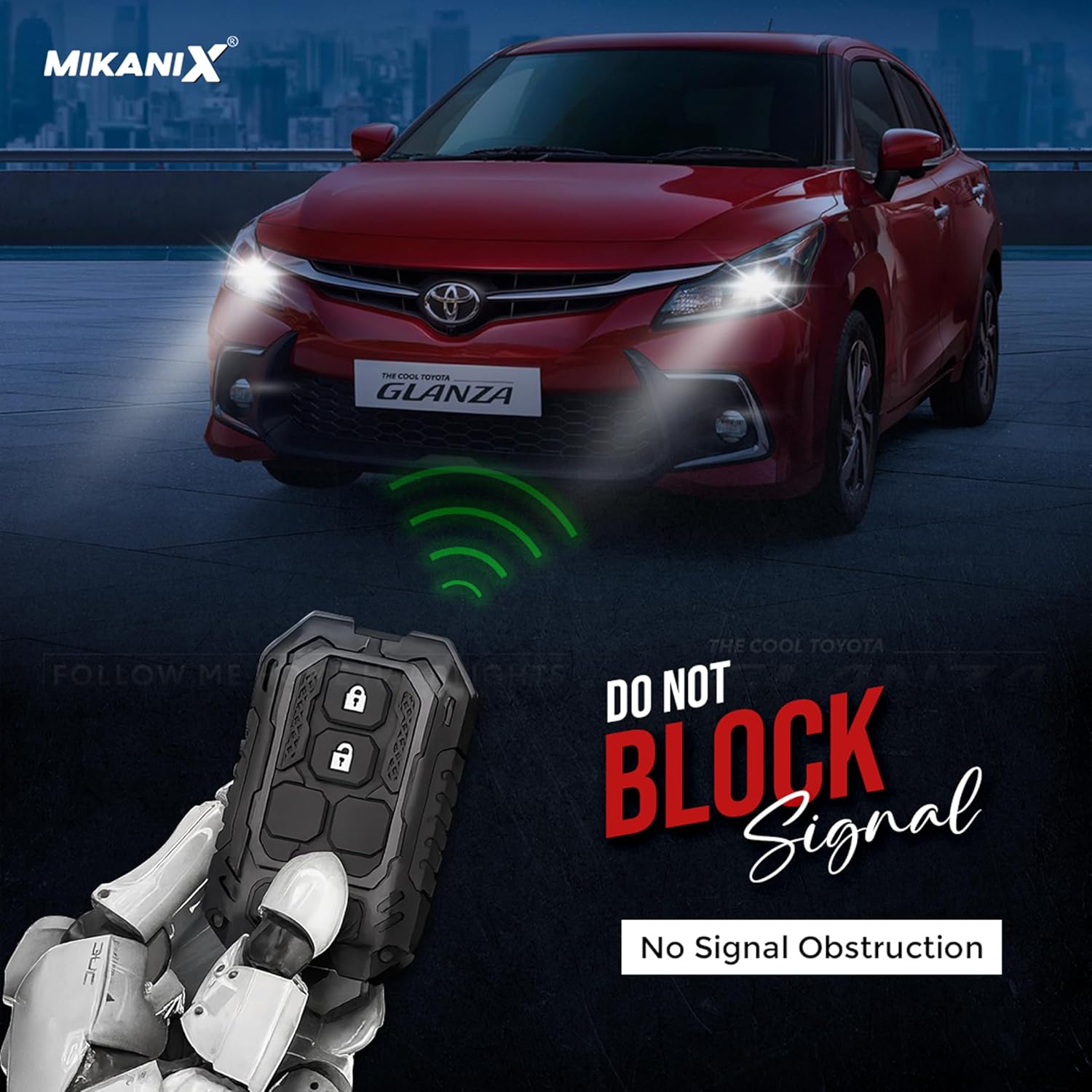 MIKANIX Transformer Series Car Key Cover | Premium Metal Black Soft Silicone Key Shell with Keychain for Grand Vitara, Victoris, Baleno, Fronx, Ignis, Swift, Ertiga, Dezire, Brezza (GLANZA)