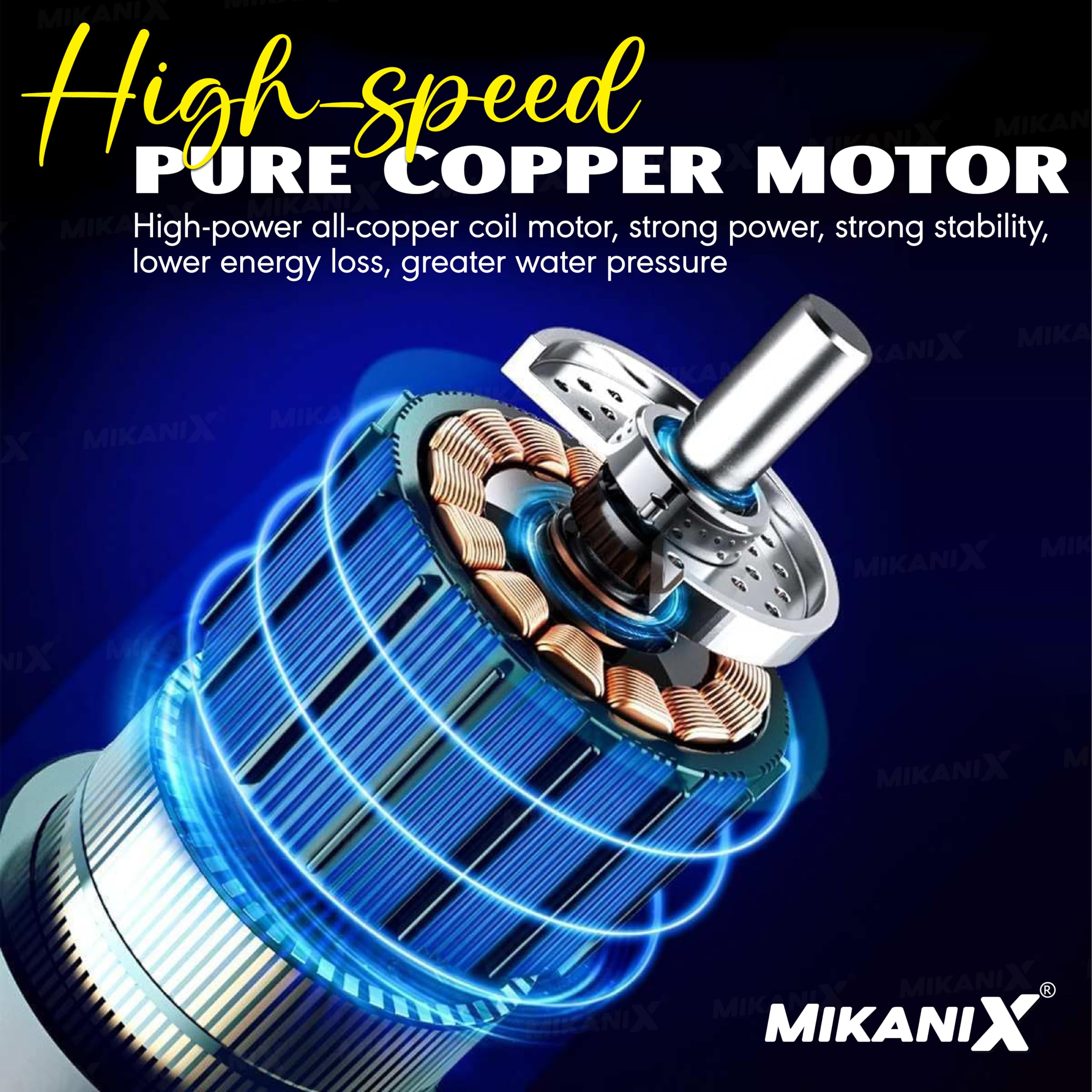 Mikanix 6 Months Warranty Cordless High Pressure Spray Washer Machine Gun for Car & Bike Washing with Adjustable 3 in 1 Nozzle, 5M Hose Pipe, Rechargeable Dual 12000 mAh Battery