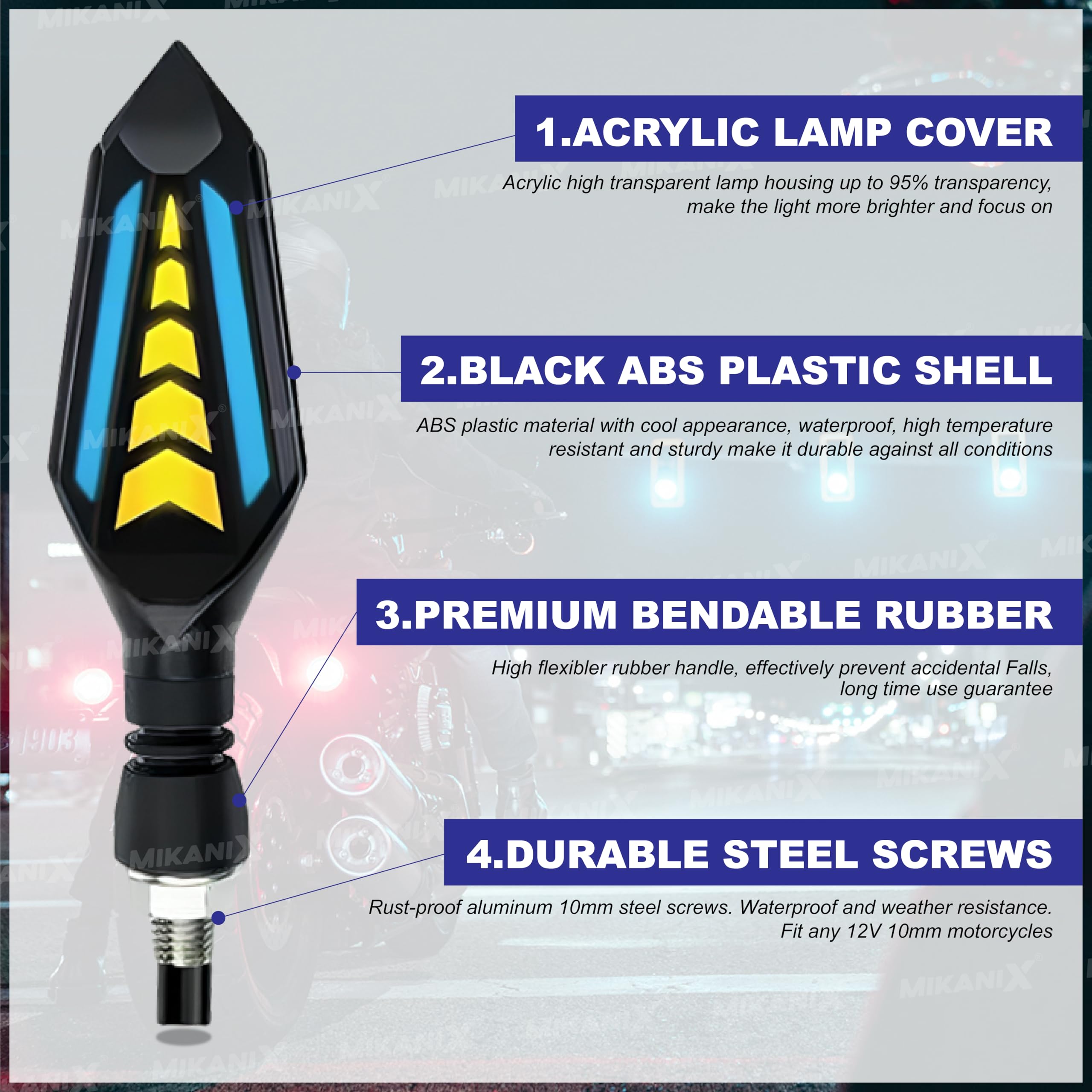 MIKANIX R15 V3 / V4 & M Yellow/Blue LED Running Light DRL Bike Turn Signal Indicator Lamp Universal for Motorbikes