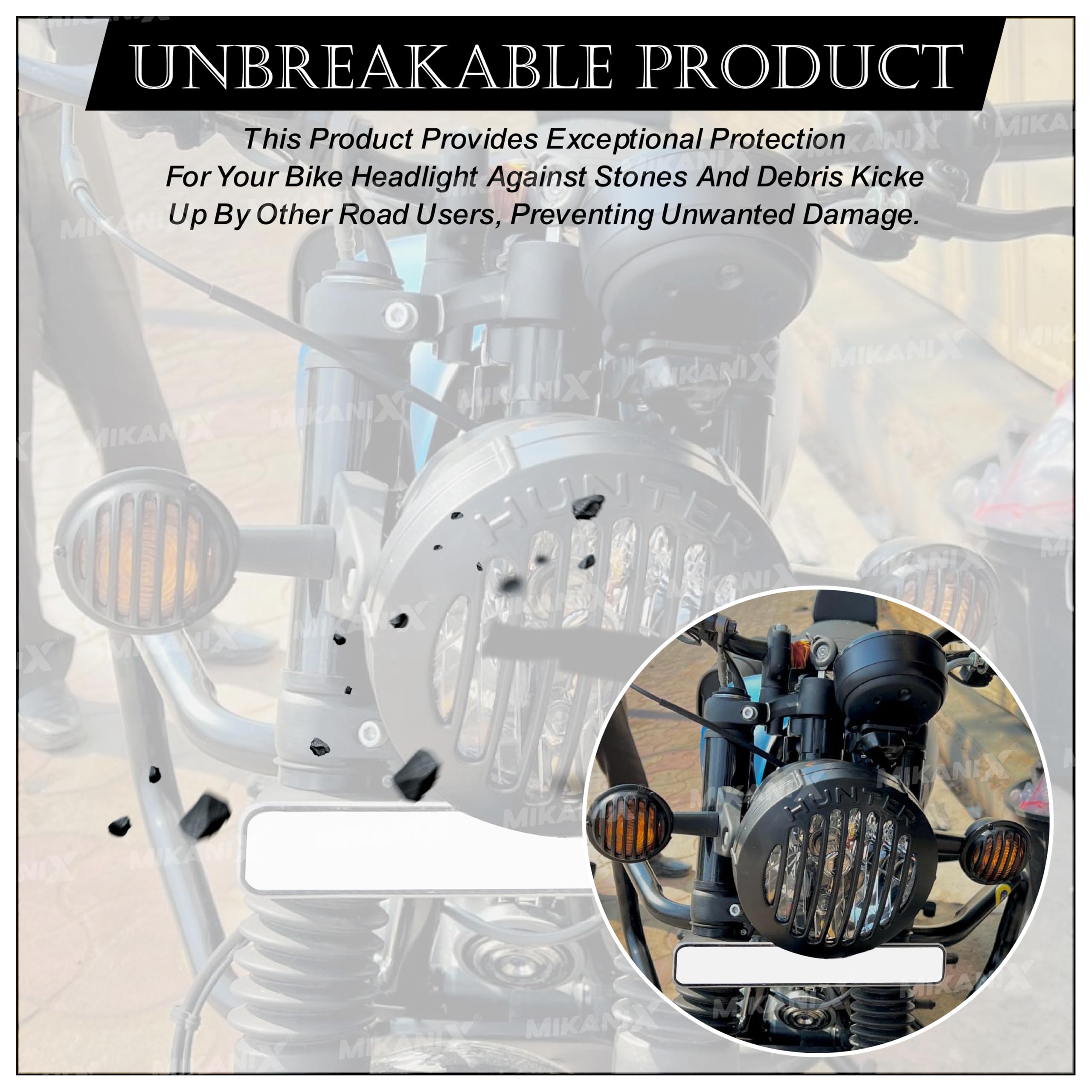 MIKANIX Hunter 350 Bike CNC Metal Front Rear Halogen Headlight Grill/Jali Cover Set With Tail Lamp, Indicator Cup Compatible Only For Royal Enfield Hunter 350