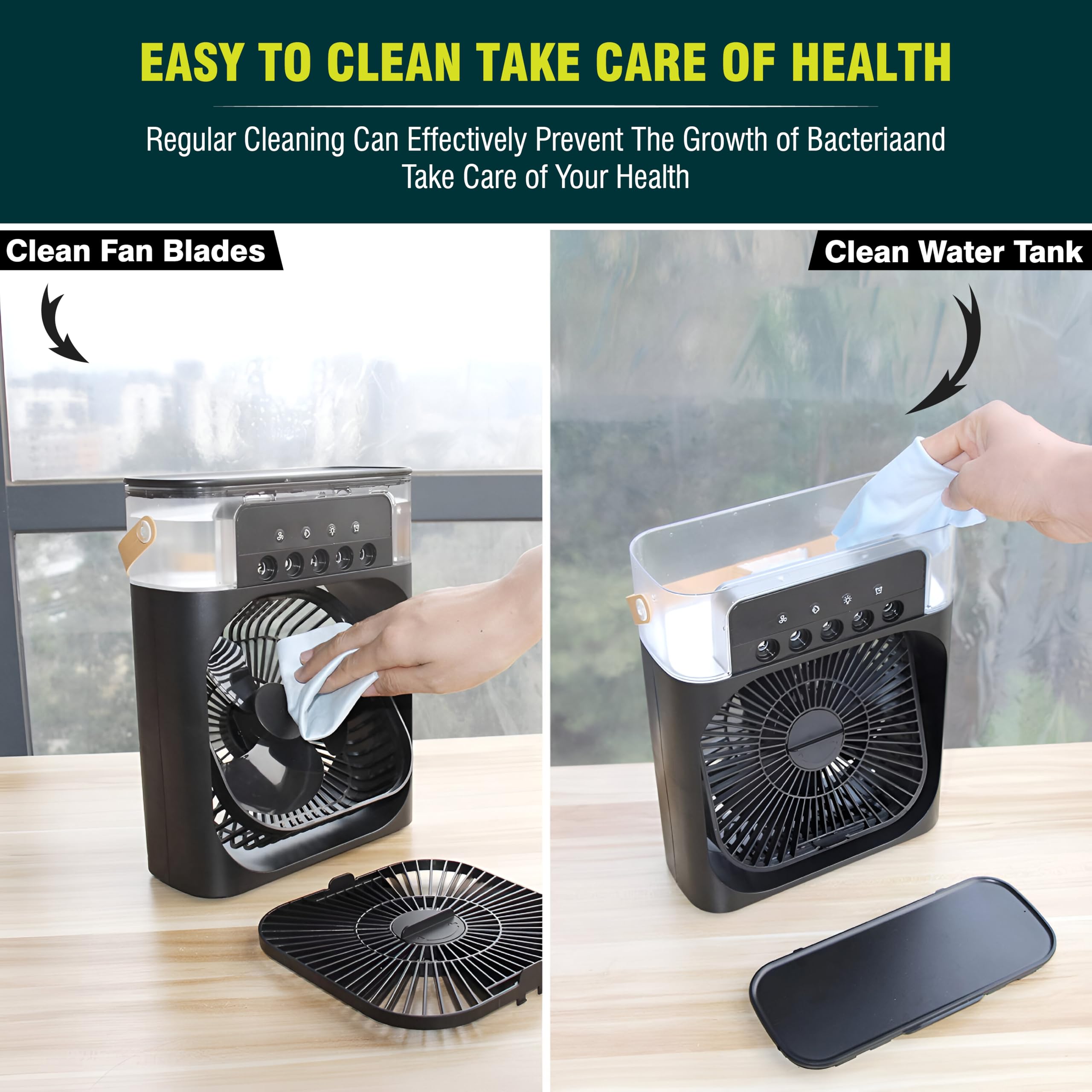 OBEROI'S TRADERS 1 YEAR REPLACEMENT WARRANTY Mini Cooler Fan for Room, Kitchen, Home & Office Desk | USB Cable, 3 Wind Speed Mode With Cooling Misting Fan