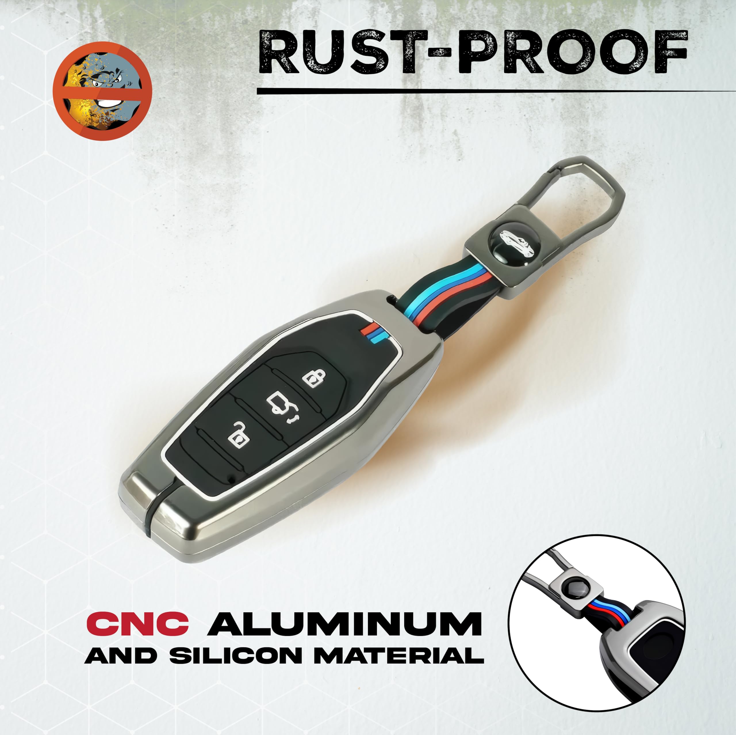 MIKANIX Premium Metal Car Key Cover | Zinc Alloy Smart Key Case | Silicone Protective Key Shell | Stylish Sporty Design | Universal Car Key Protection Cover for Smart Remote Key