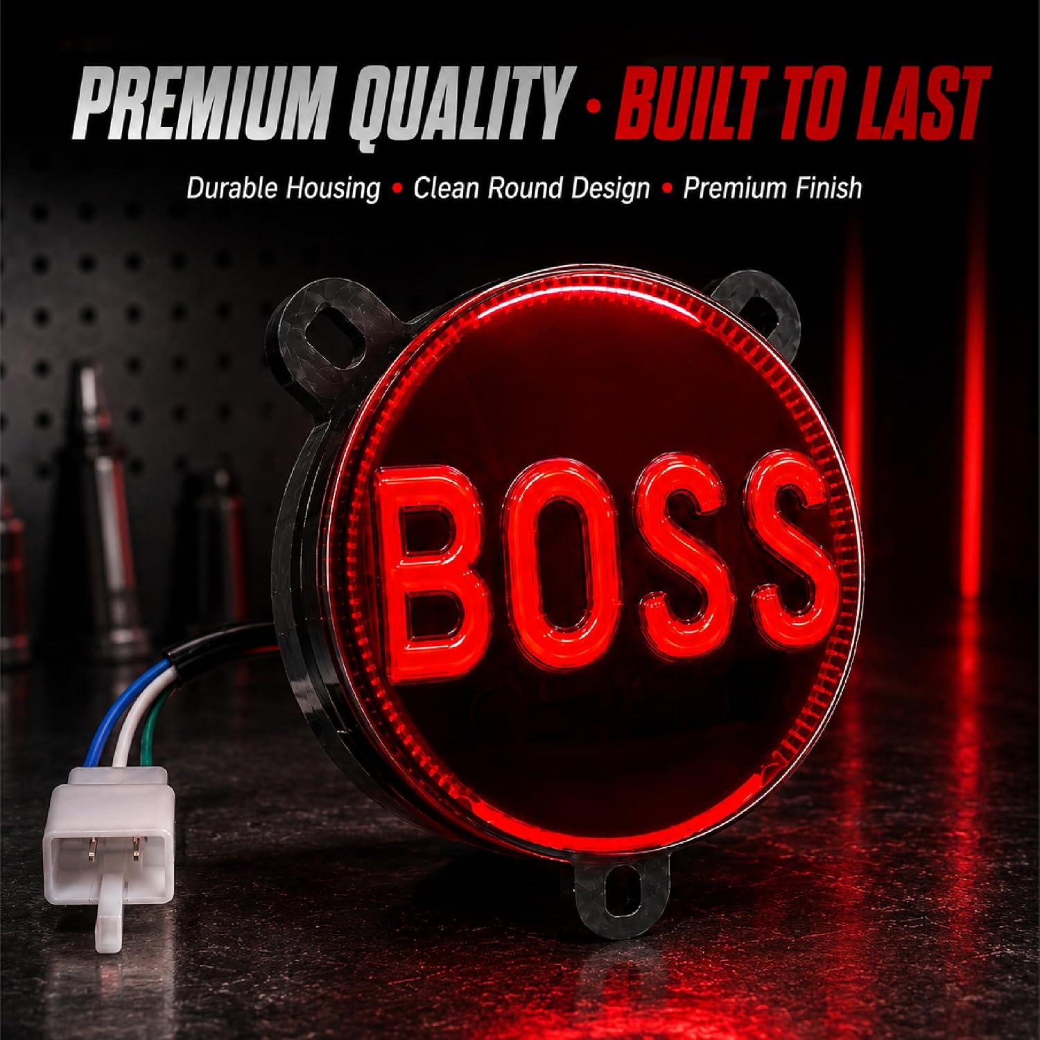 MIKANIX BOSS LED Motorcycle Tail Light | Round Rear Brake Tail Lamp with 3 Light Modes | White, Red & Blinking Modes | Compatible with 350 & 500