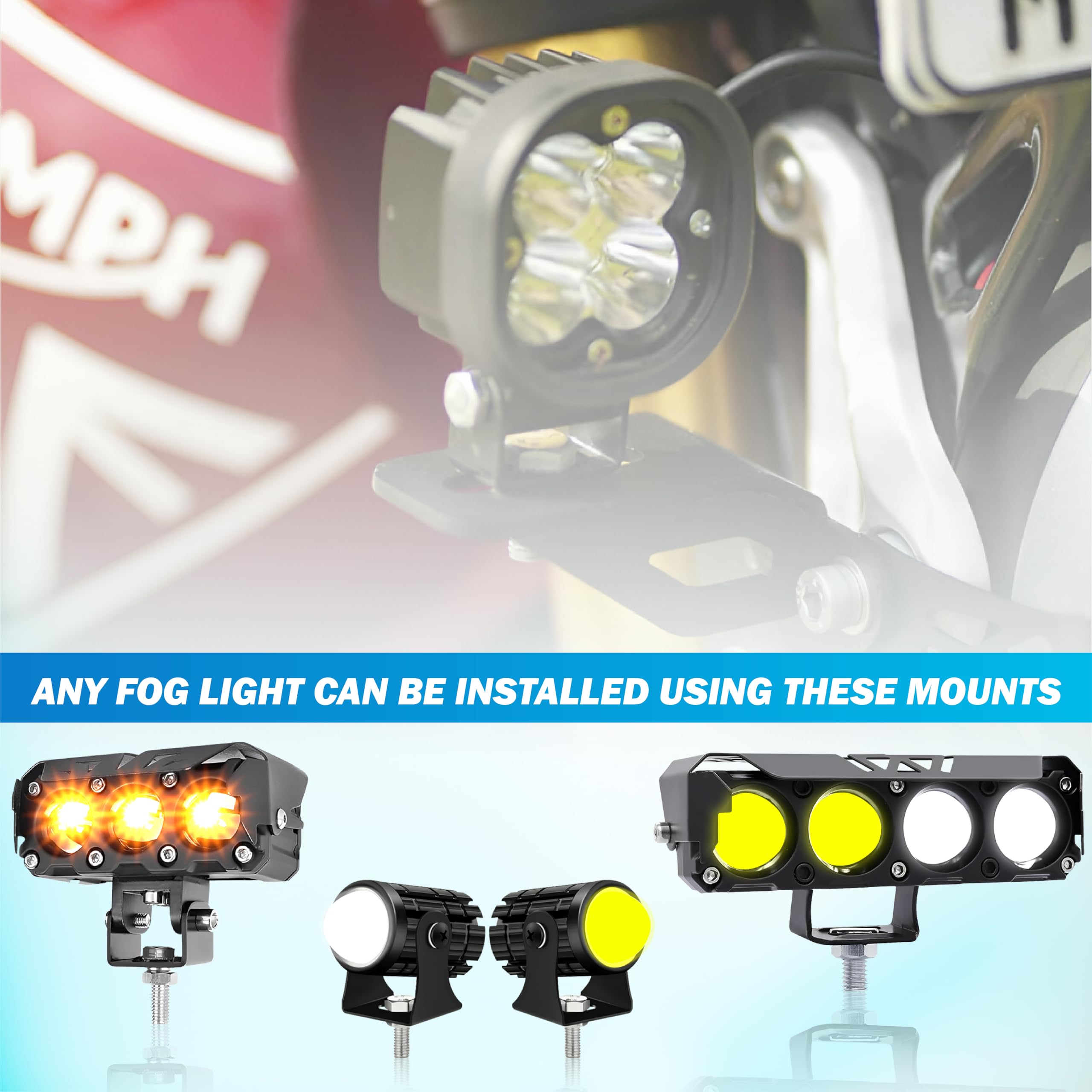 OBEROI'S TRADERS Universal Motorcycle Fog Light Mounting Bracket Clamp Set | Heavy Duty Construction | Light Holder with Complete Fitting Kit for Front Fork or Frame Installation