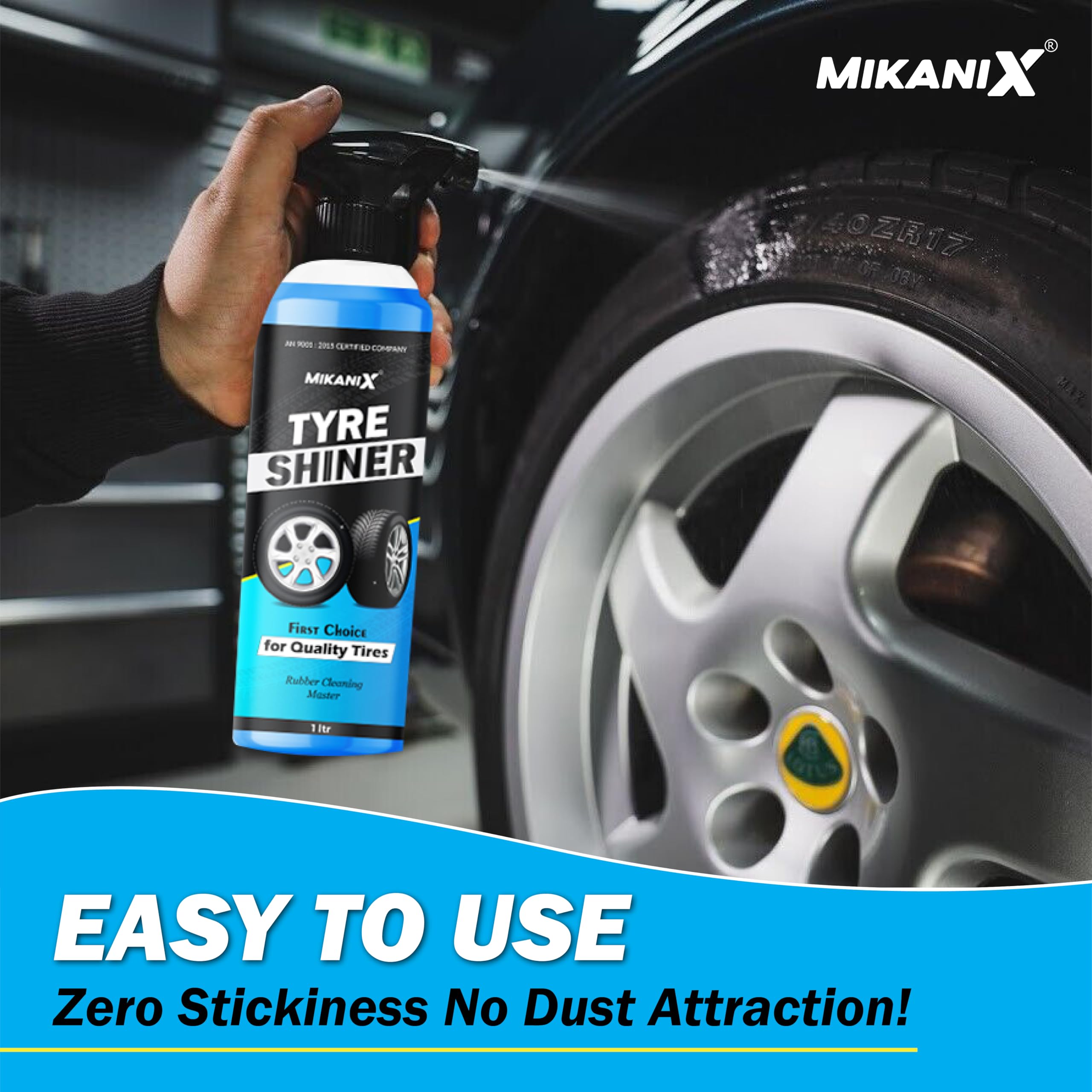 OBEROI'S TRADERS Tyre Shiner Spray 1L with Sponge & Microfiber Cloth | High Gloss Tire Polish & Rubber Protectant for Cars, Bikes & SUVs | Long-Lasting Shine & Protection from Fading & Cracks