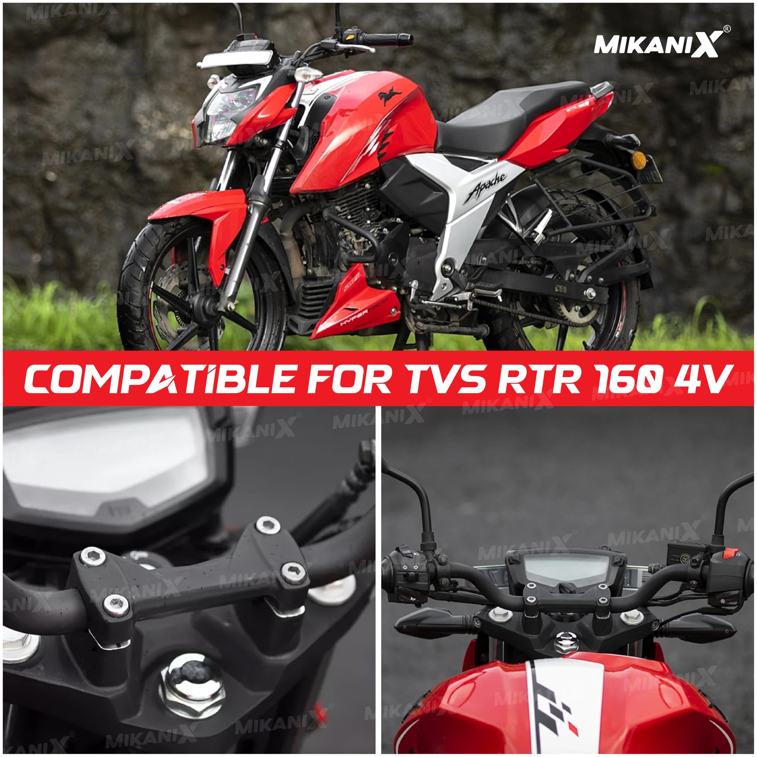 OBEROI'S TRADERS Bike Handlebar Riser | Handle Height Raiser Clamp Kit | Enhanced Comfort and Control | Compatible with Apache RTR 160 4V