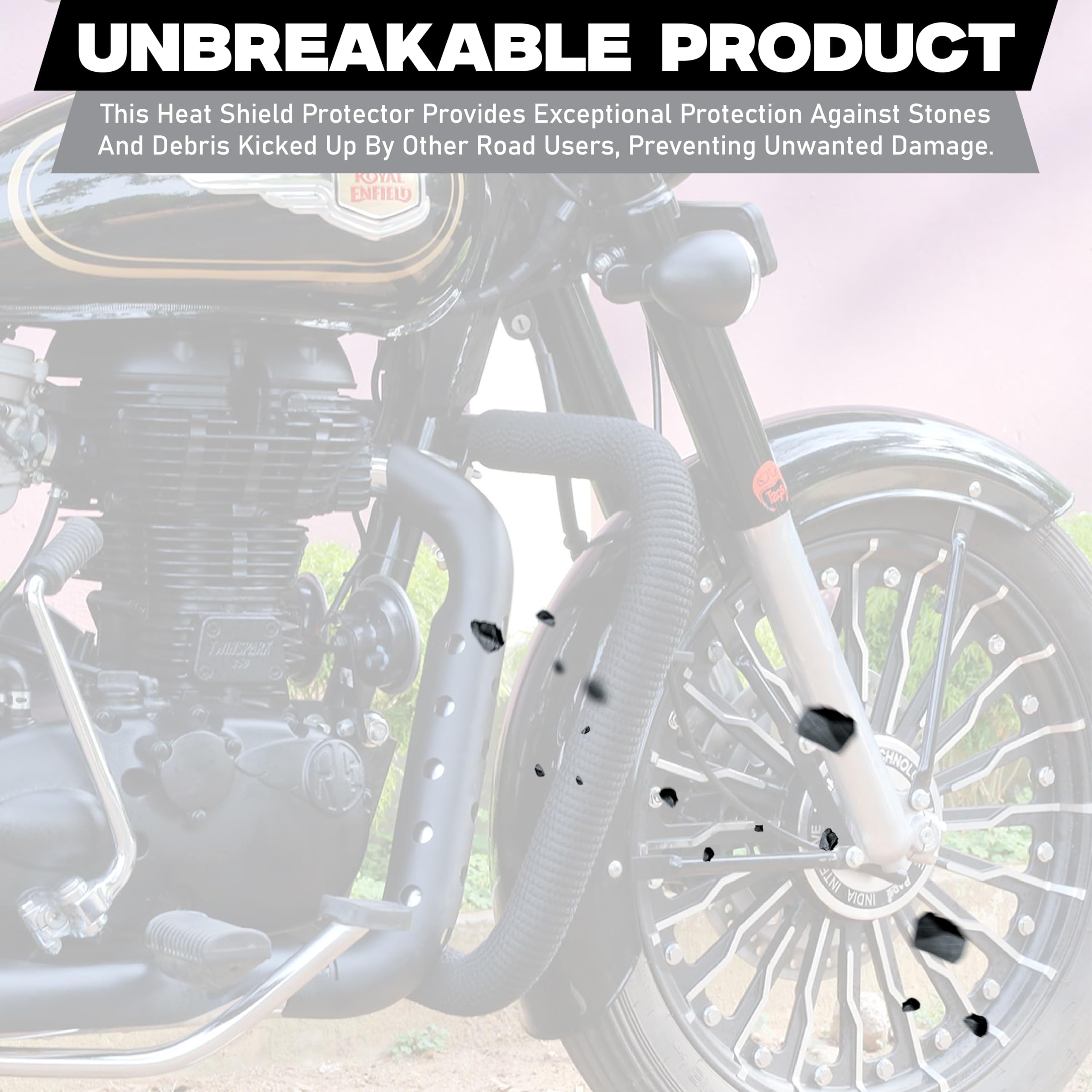 OBEROI'S TRADERS Bike Silencer Bend Pipe Heat Shield Protector/Cover Guard Anti-Corrosion Black Coated Compatible with Royal Enfield Classic Reborn 350 & Meteor 350