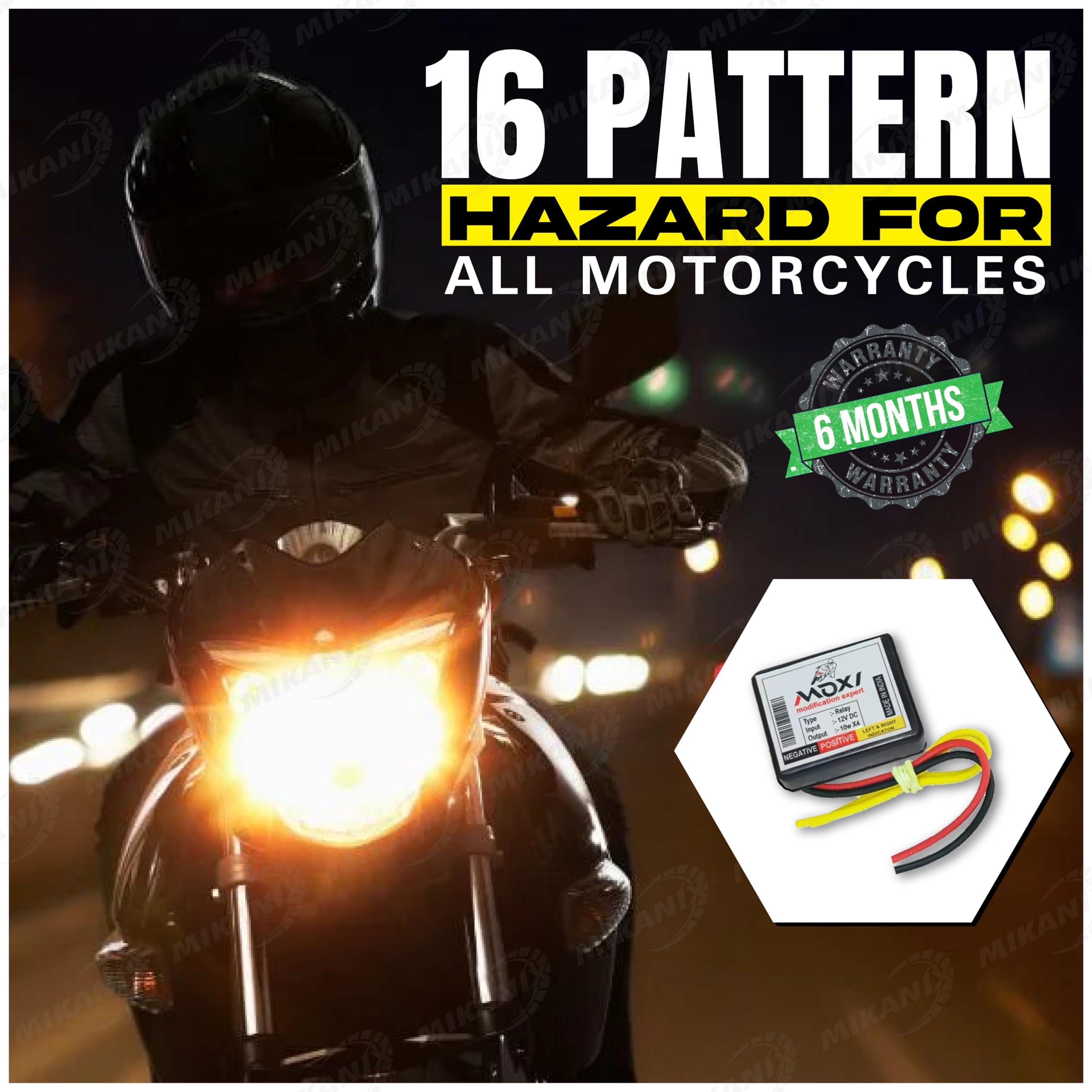 Mikanix 25 Patterns Universal Bike Hazard Flasher/Blinker Waterproof Flasher Relay for LED/Bulb Indicators (Hazard Flasher)