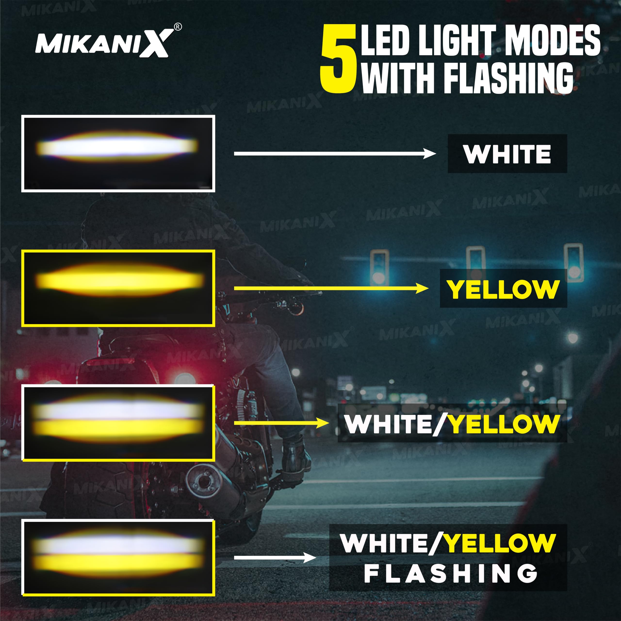 MIKANIX 1 YEAR WARRANTY Super Bright 4 LED Fog Light Switch I 4 Mode Changing Light With Flashing I High/Low Beam I Aluminium Body Fog Light Universal Fit for Motercycle & Car