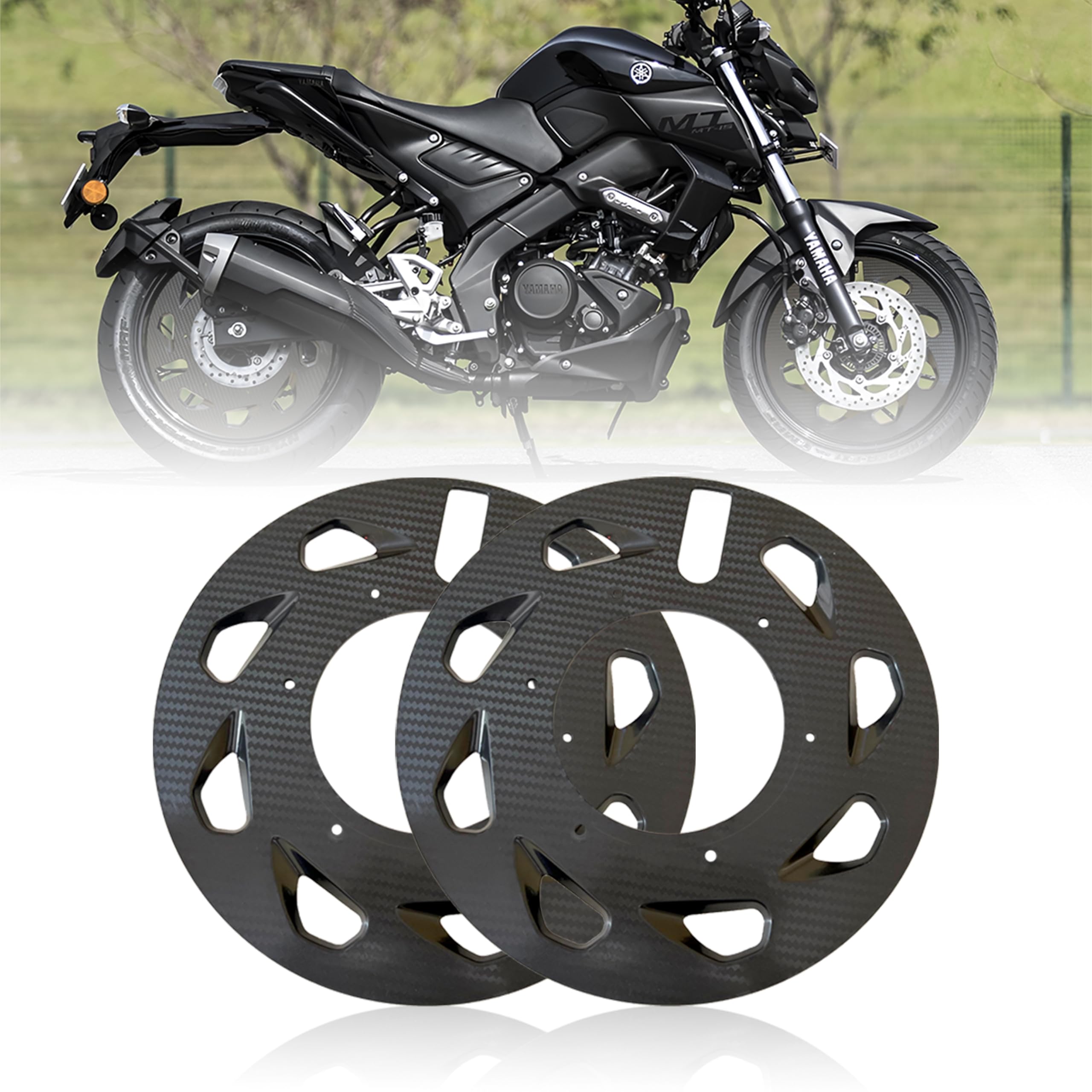 OBEROI'S TRADERS Carbon Finish Front/Rear Pro Disc Wheel Cover | Alloy Hubcap Cover 17 Inch Bike Fairing Kit Compatible with Yamaha MT 15 V2