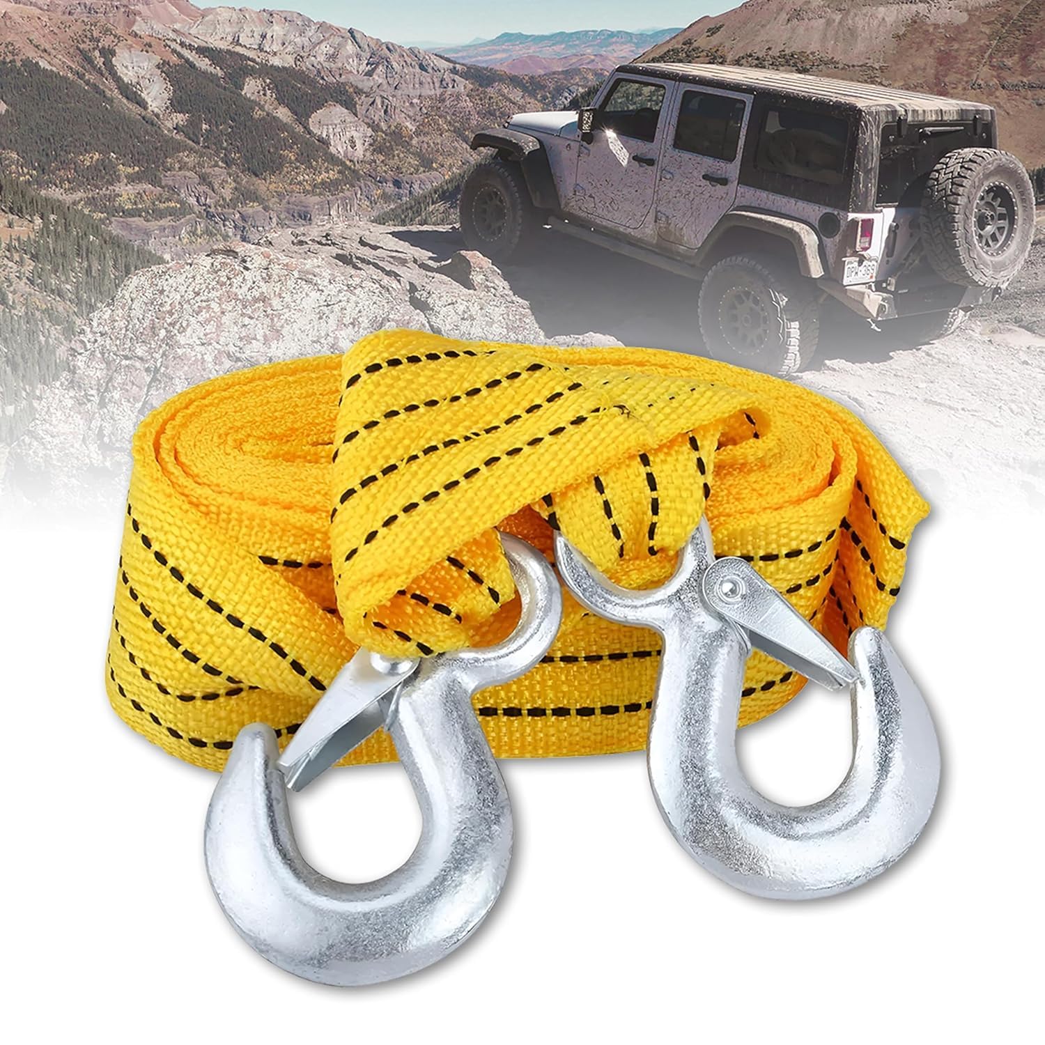 OBEROI'S TRADERS Heavy Duty Car Towing Strap Cable Belt Rope 5 Meter with Forged Hooks | Nylon, 3000 kg Pull Capacity