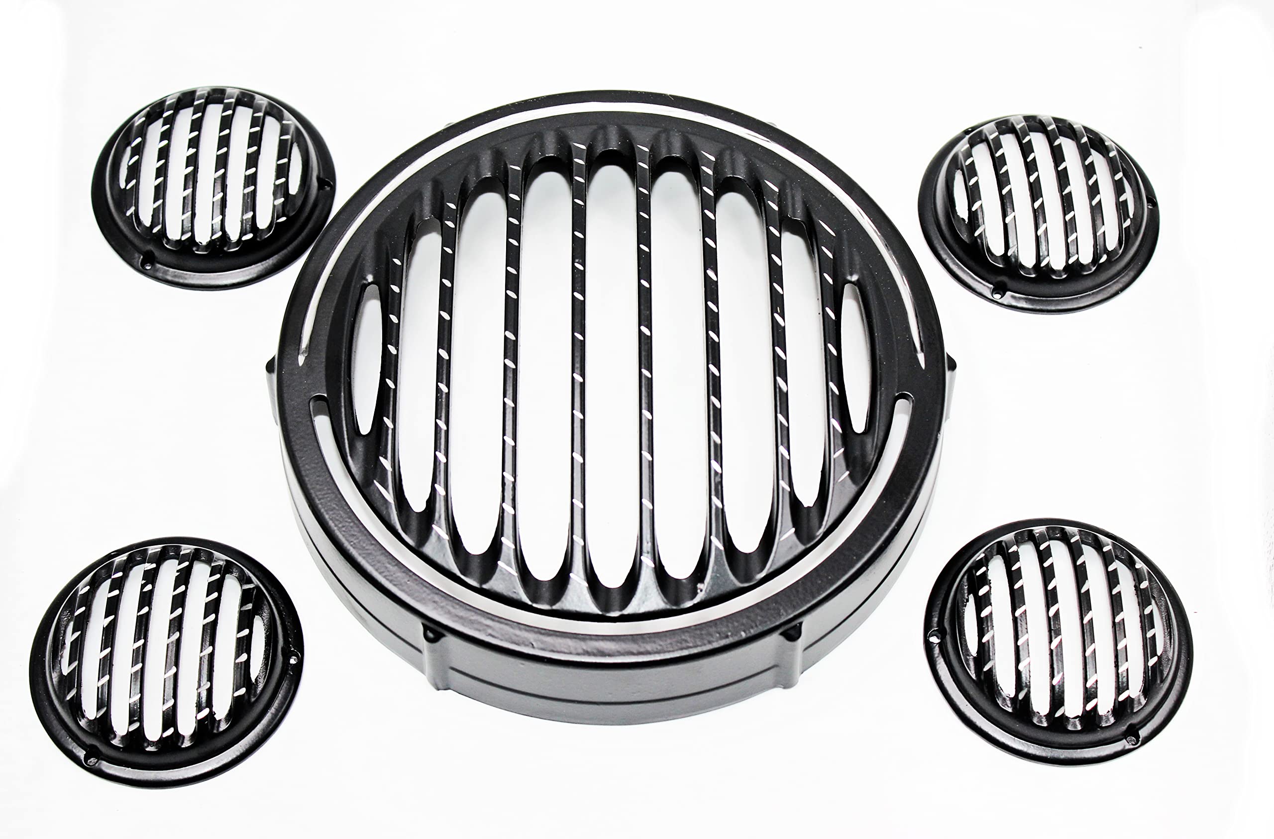 MIKANIX Premium CNC Metal Front Rear Headlight Grill/Jali Cover Set with Tail Lamp, Indicator, Pivot Eyes Cup Compatible With Royal Enfield Classic Reborn 350