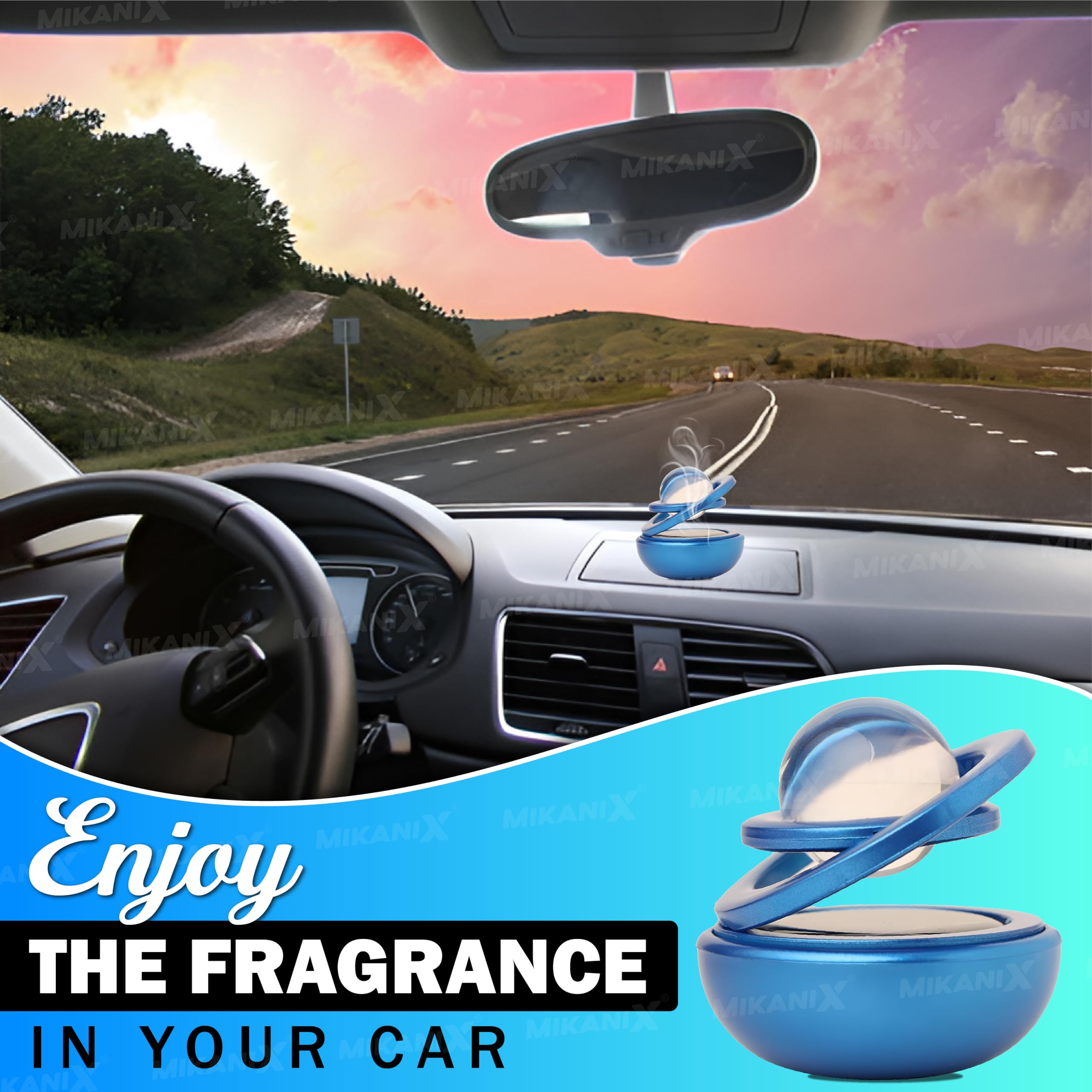 OBEROI’S TRADERS Solar Energy Rotating Car Dashboard Air Freshener/Perfume Diffuser/Dispenser | Alloy Body & Crystal Design With Perfume liquid For Car Interior & Home Air Freshener