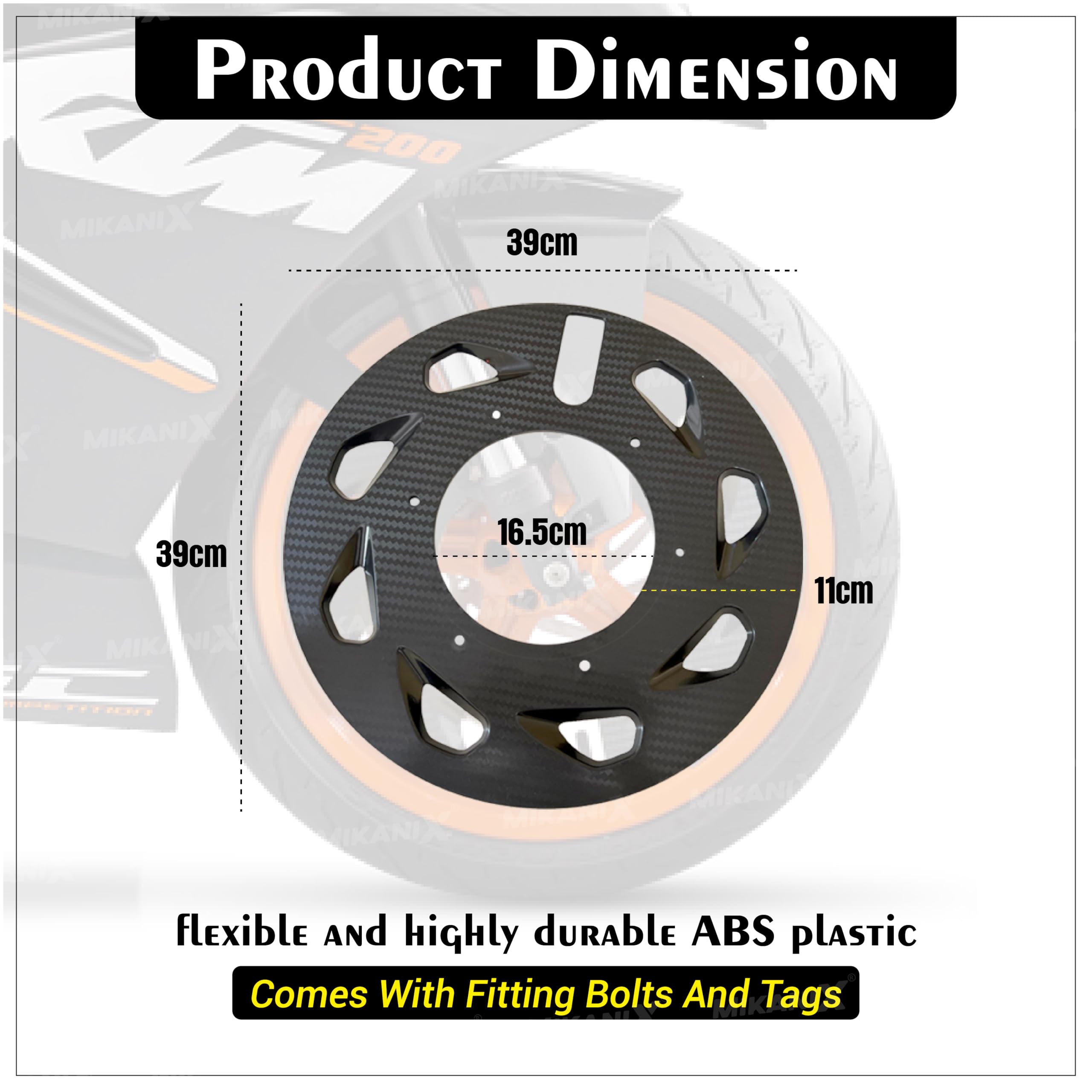 OBEROI'S TRADERS Carbon Finish Front/Rear Pro Disc Wheel Cover | Alloy Hubcap Cover 17 Inch Bike Fairing Kit Compatible with KTM RC 125/200 / 250/390 / 1190