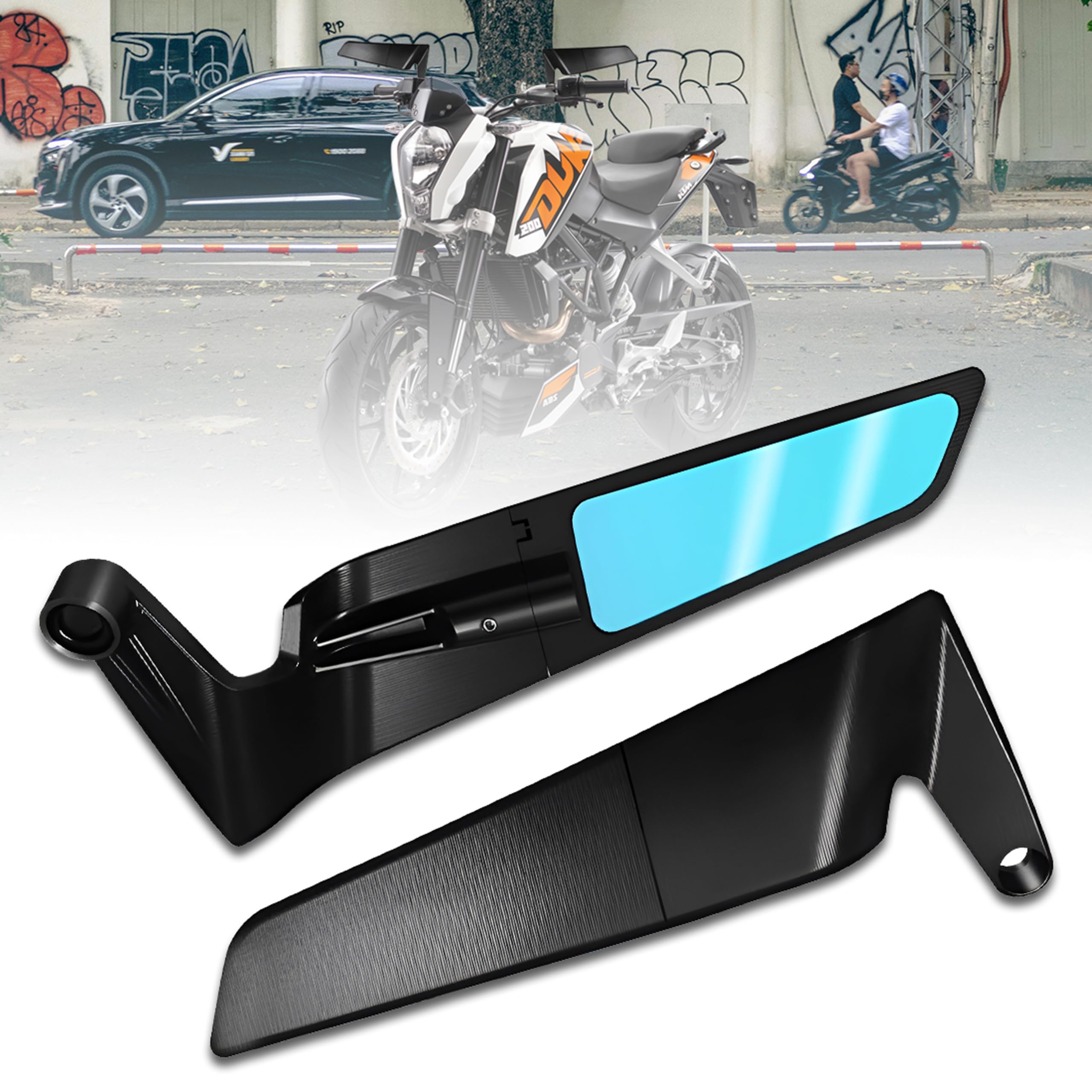 MIKANIX Bike Rear View Side Handle Bar Mirror | York Nut Fitting | Stealth Convex Glass for KTM Duke 125 | 200 | 250 | 390
