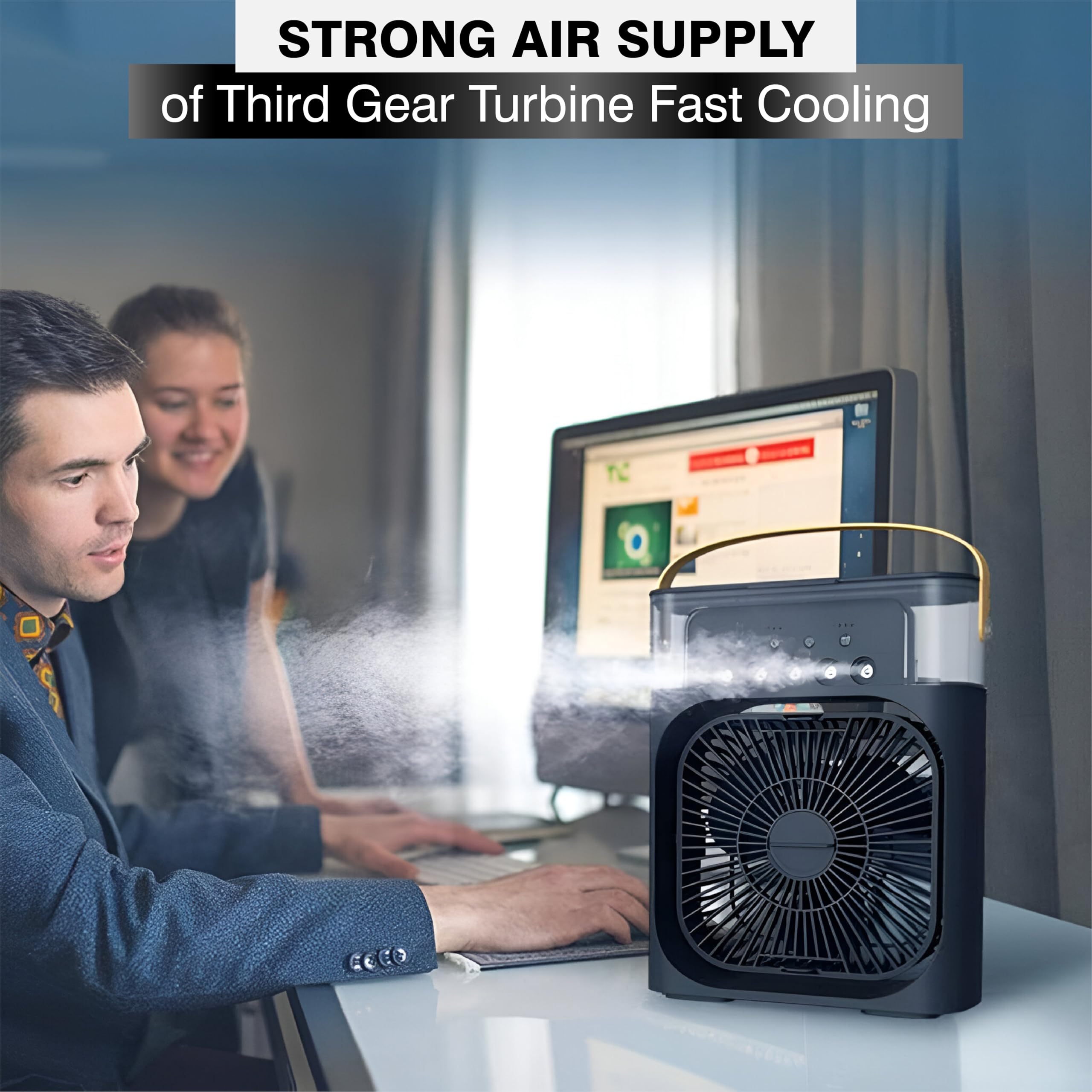 OBEROI'S TRADERS 1 YEAR REPLACEMENT WARRANTY Mini Cooler Fan for Room, Kitchen, Home & Office Desk | USB Cable, 3 Wind Speed Mode With Cooling Misting Fan