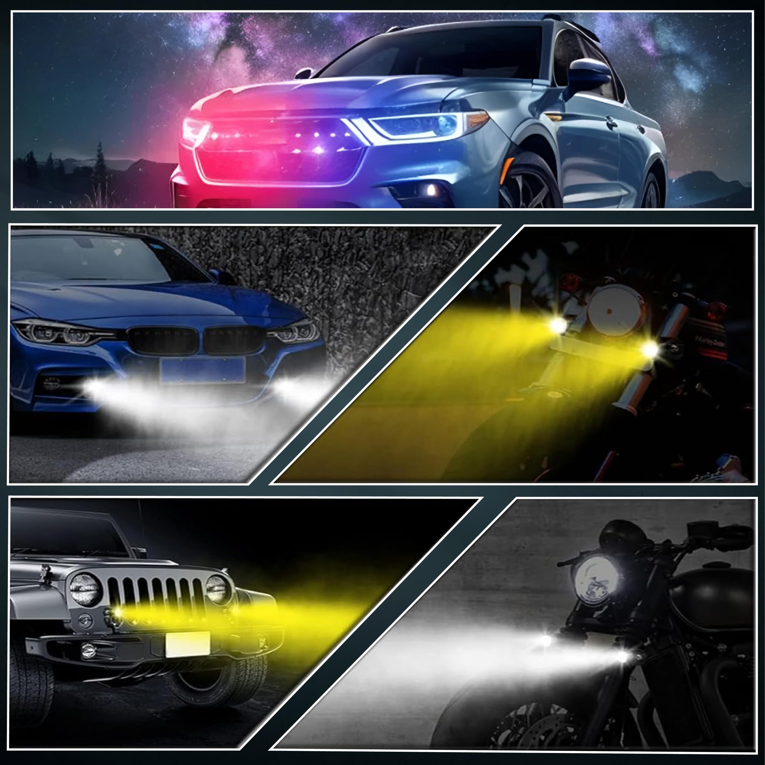 MIKANIX Super Bright LED Fog Light With On/Off Switch Button I High/Low Beam with 5 Mode Changing Light With PCR Strobe Flashing I Universal for Bike, Scooty & Car