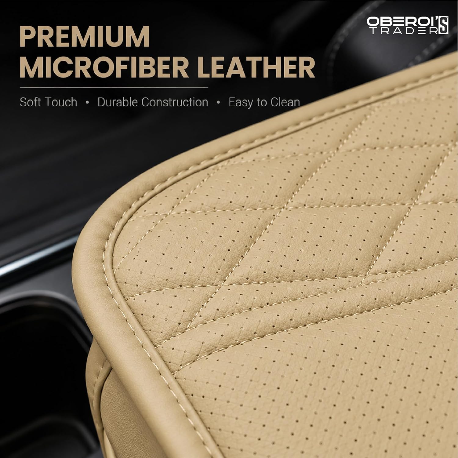 MIKANIX Car Center Console Armrest Cushion | Waterproof Leather Car Armrest Pad with Cup Holder, Phone Slot & Tissue Organizer for Top Hinged Consoles